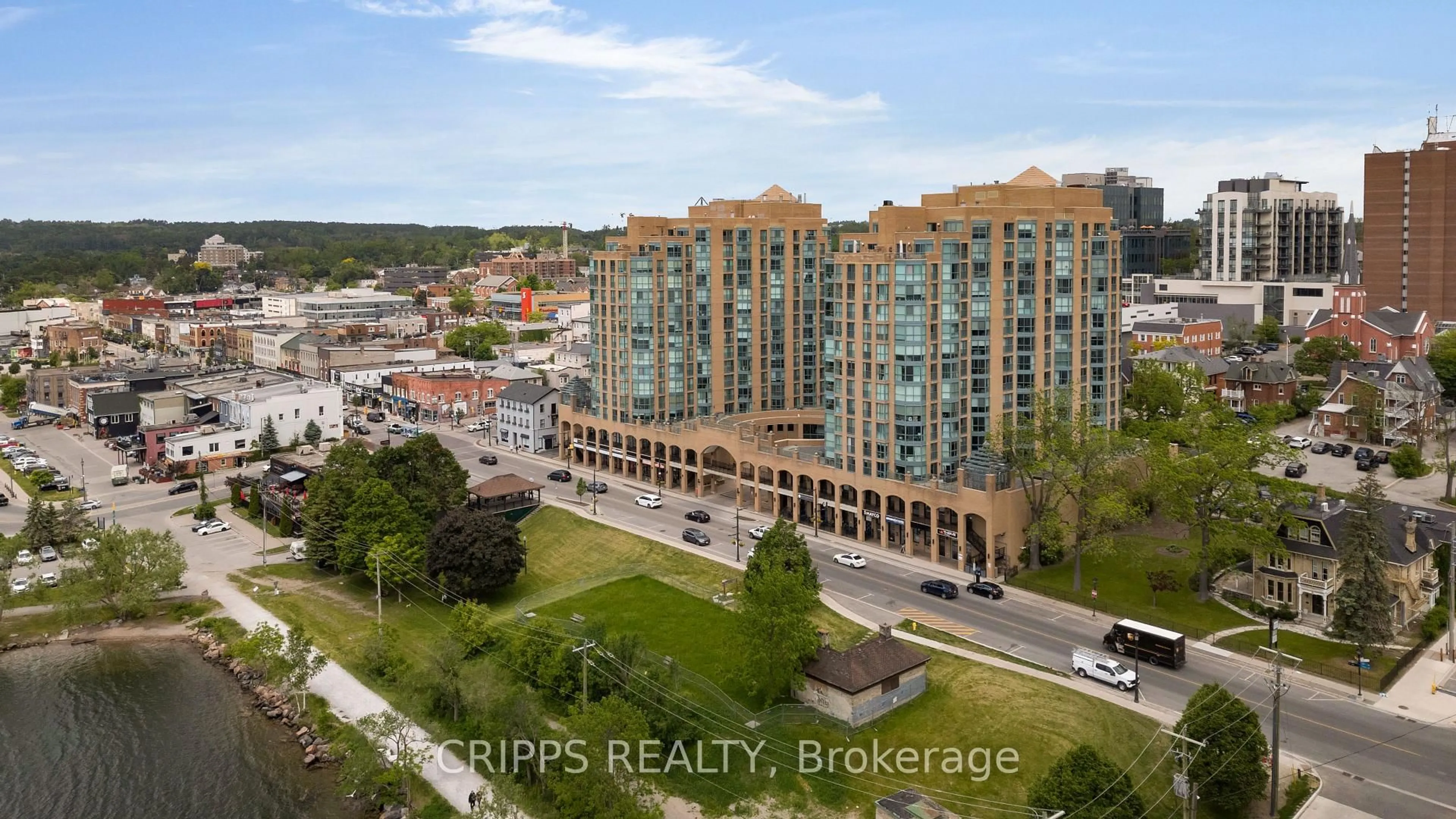 A pic from outside/outdoor area/front of a property/back of a property/a pic from drone, city buildings view from balcony for 150 Dunlop St #1206, Barrie Ontario L4M 6H1