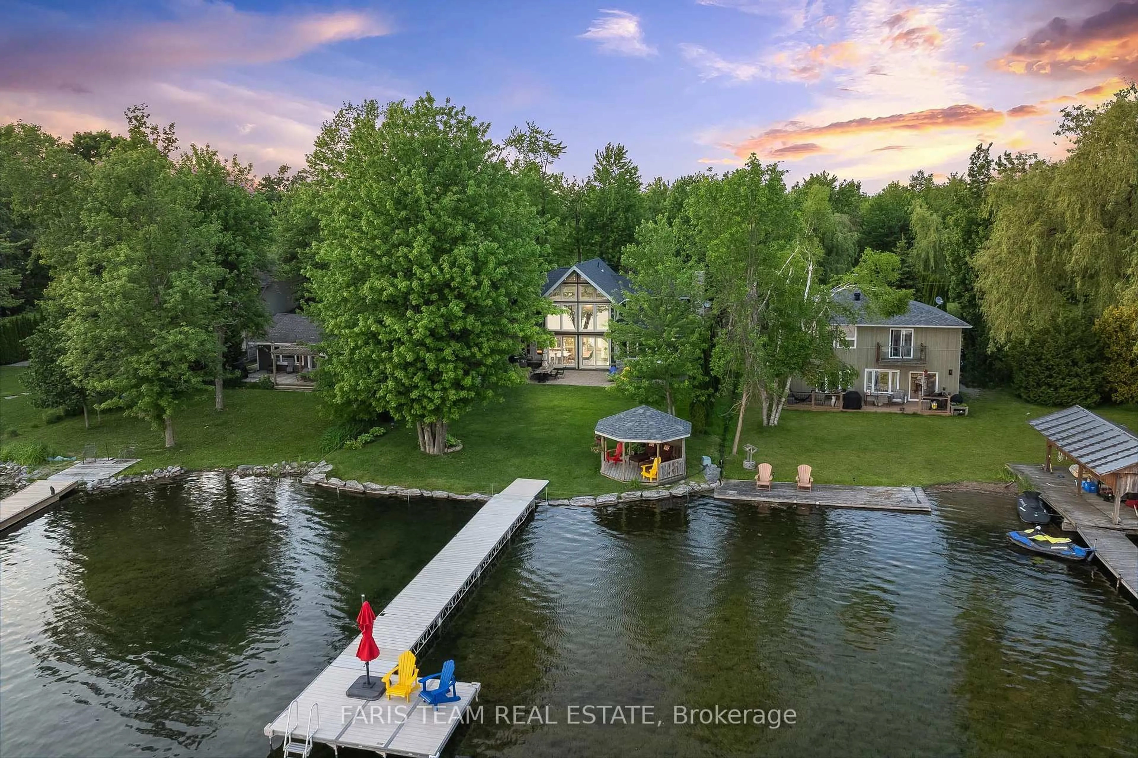 A pic from outside/outdoor area/front of a property/back of a property/a pic from drone, water/lake/river/ocean view for 5227 Prospect Ave, Ramara Ontario L3V 0Z1