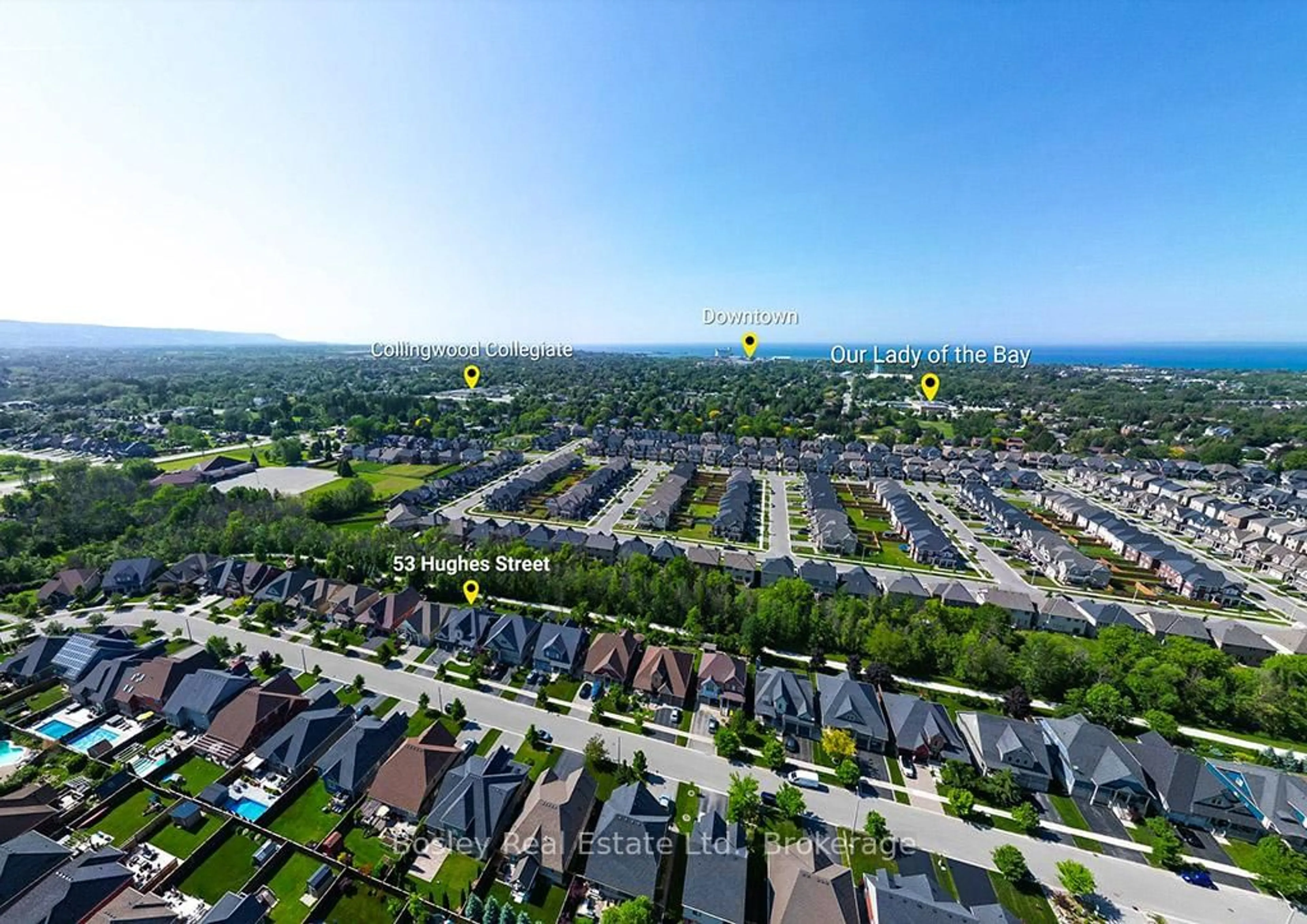 A pic from outside/outdoor area/front of a property/back of a property/a pic from drone, street for 53 Hughes St, Collingwood Ontario L9Y 0W7