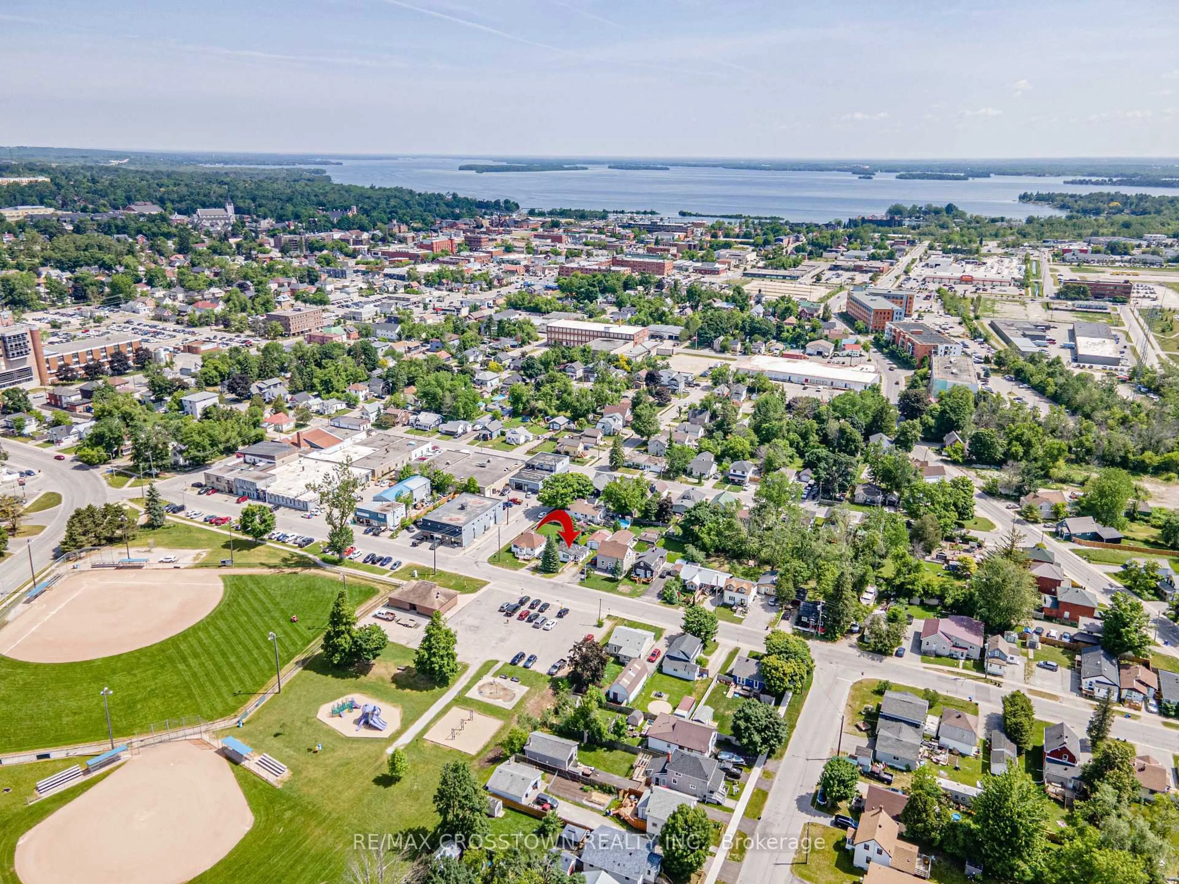 A pic from outside/outdoor area/front of a property/back of a property/a pic from drone, water/lake/river/ocean view for 132 Dunedin St, Orillia Ontario L3V 5T7