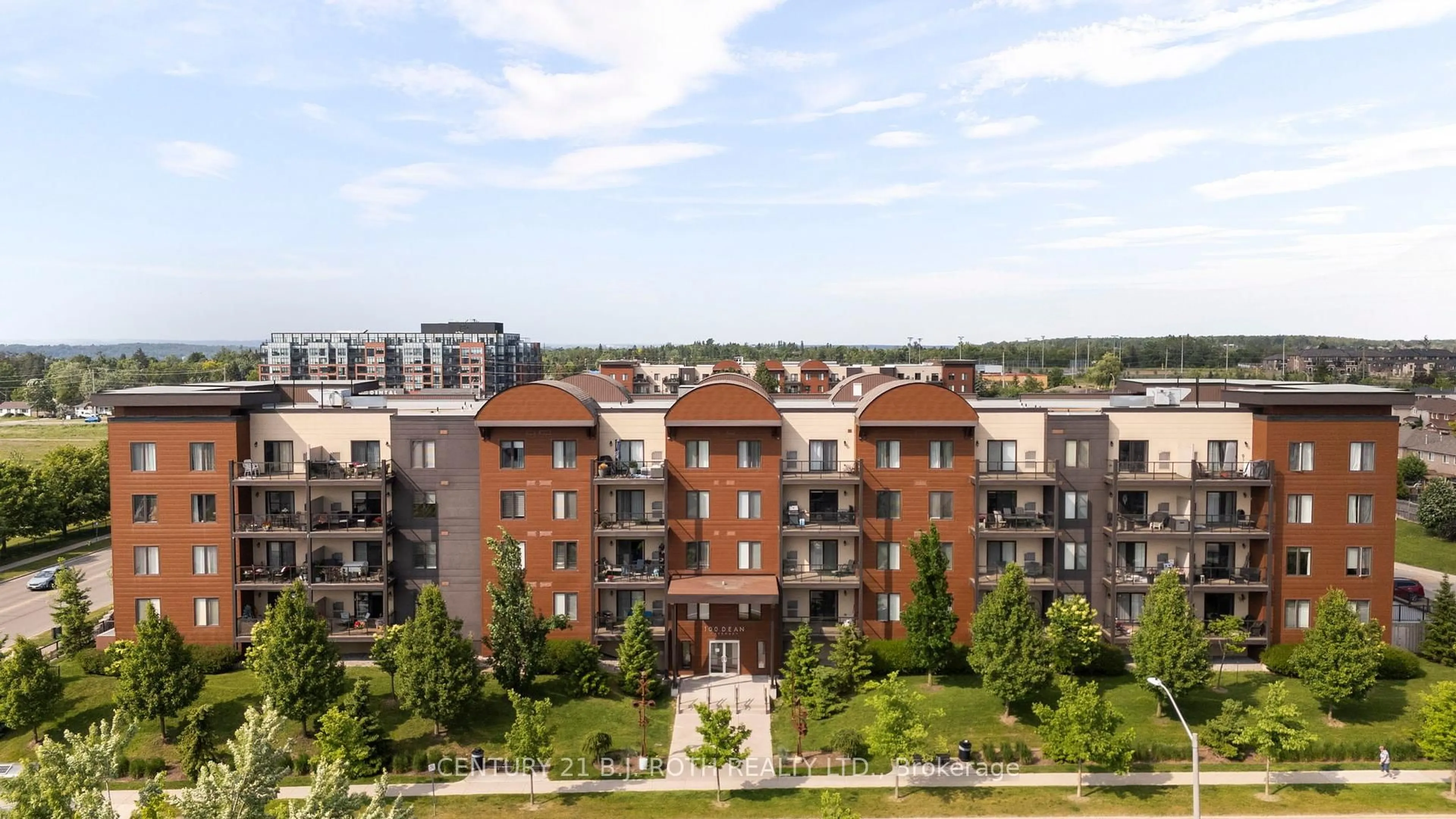 A pic from outside/outdoor area/front of a property/back of a property/a pic from drone, city buildings view from balcony for 100 Dean Ave #307, Barrie Ontario L9J 0H1