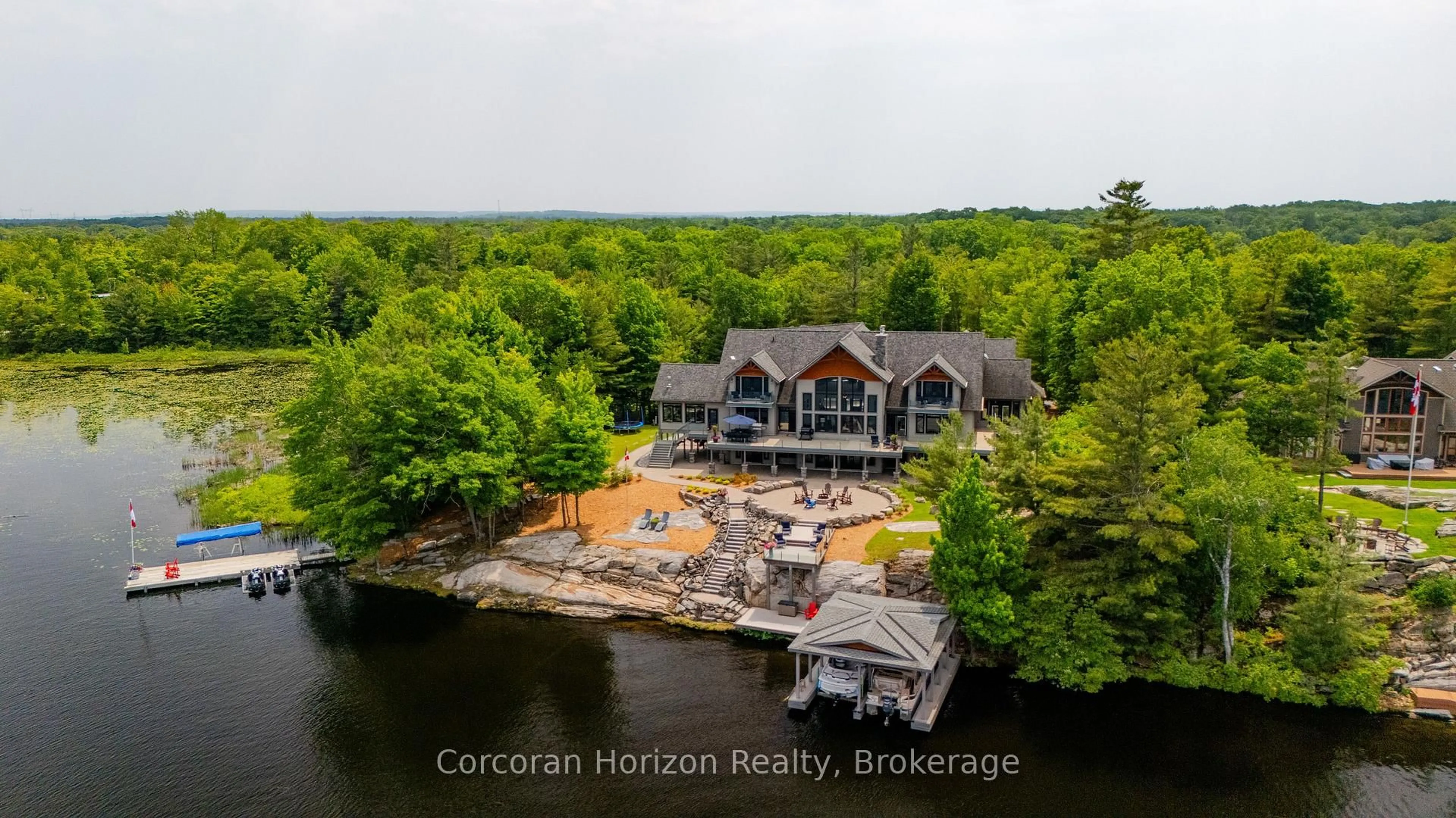 A pic from outside/outdoor area/front of a property/back of a property/a pic from drone, water/lake/river/ocean view for 2249 PILKINGTON Lane, Severn Ontario L0K 2C0
