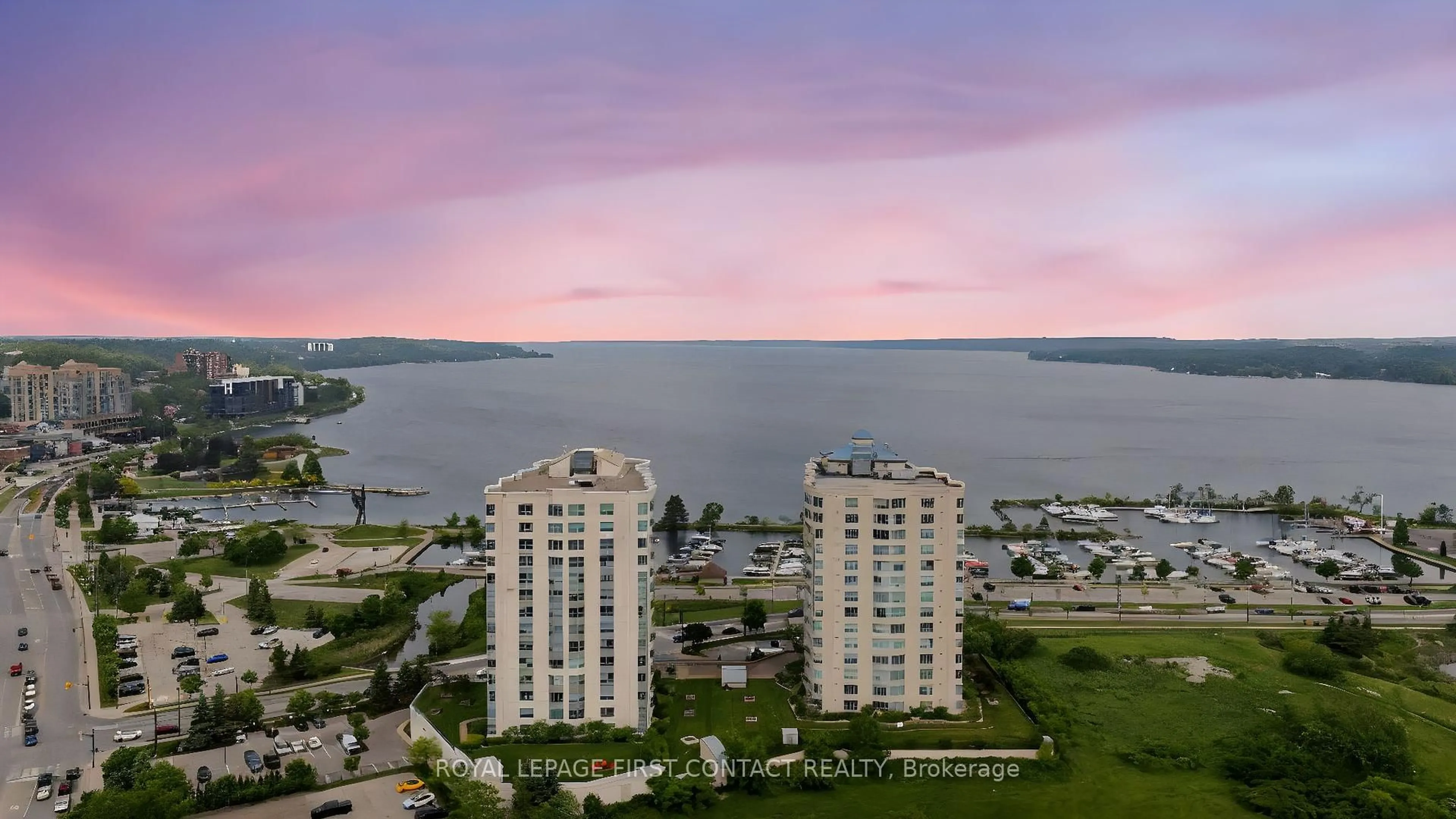 A pic from outside/outdoor area/front of a property/back of a property/a pic from drone, water/lake/river/ocean view for 6 Toronto St #1603, Barrie Ontario L4N 9R2