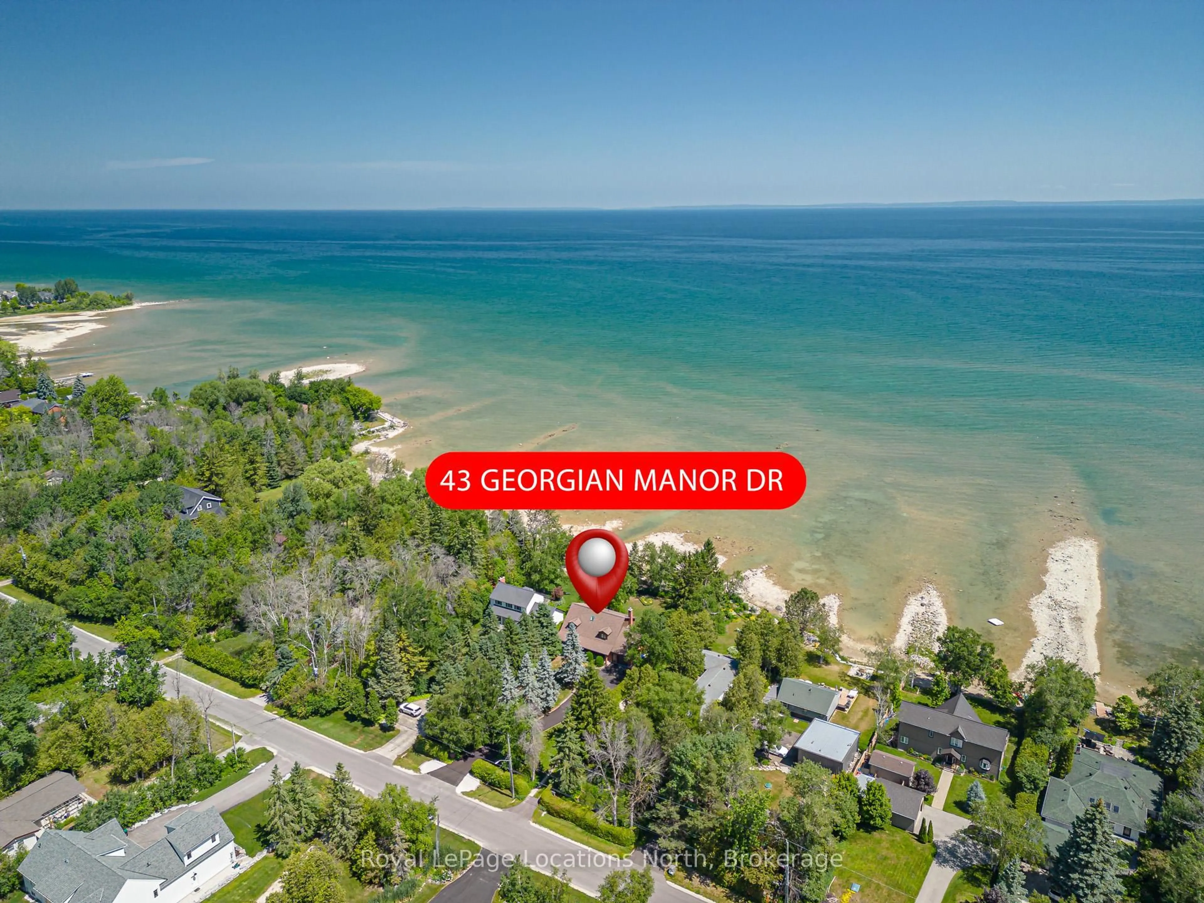 A pic from outside/outdoor area/front of a property/back of a property/a pic from drone, water/lake/river/ocean view for 43 Georgian Manor Dr, Collingwood Ontario L9Y 5P3