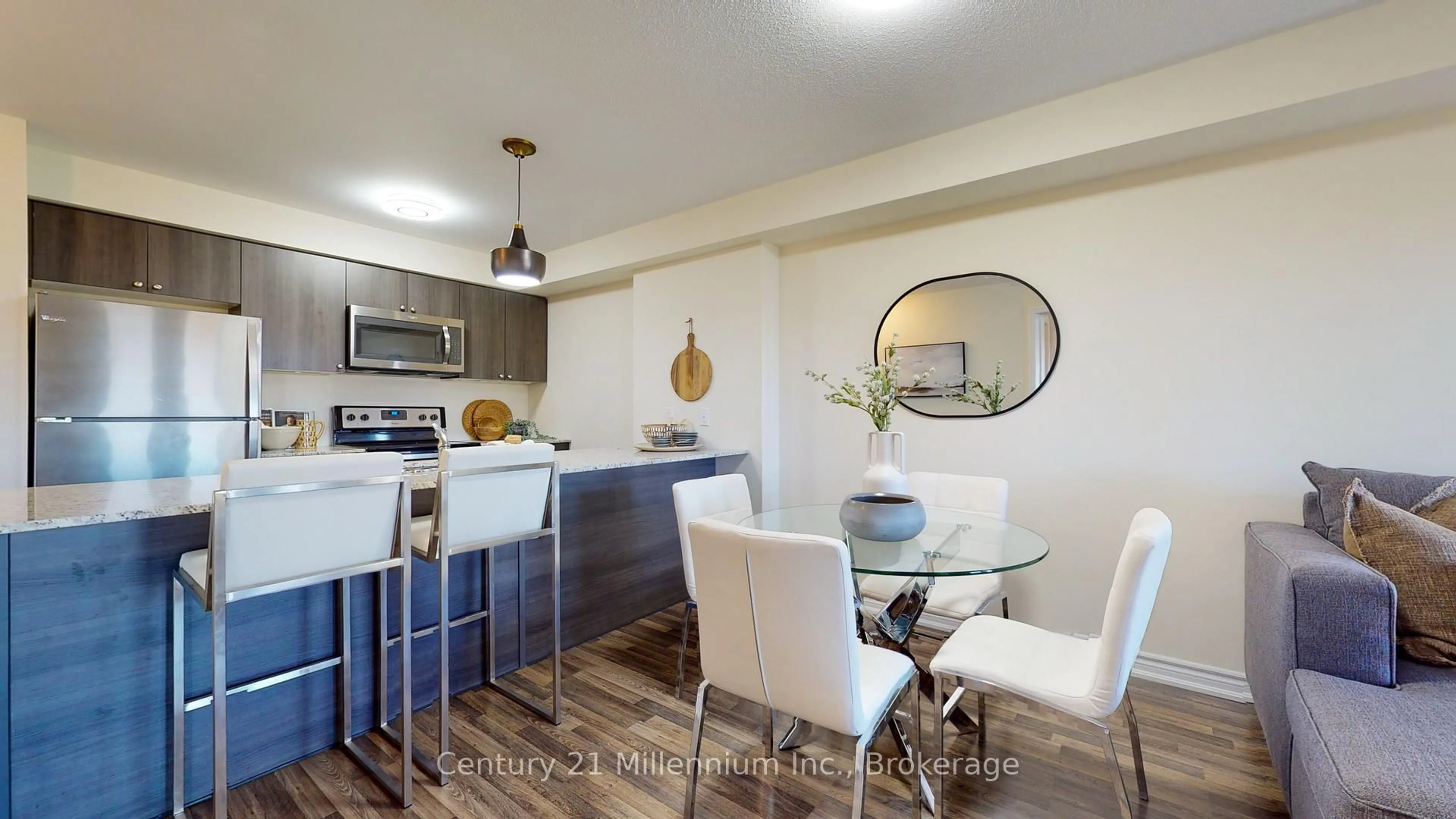 Open concept kitchen, wood/laminate floor for 6 Anchorage Cres #205, Collingwood Ontario L9Y 0Y6