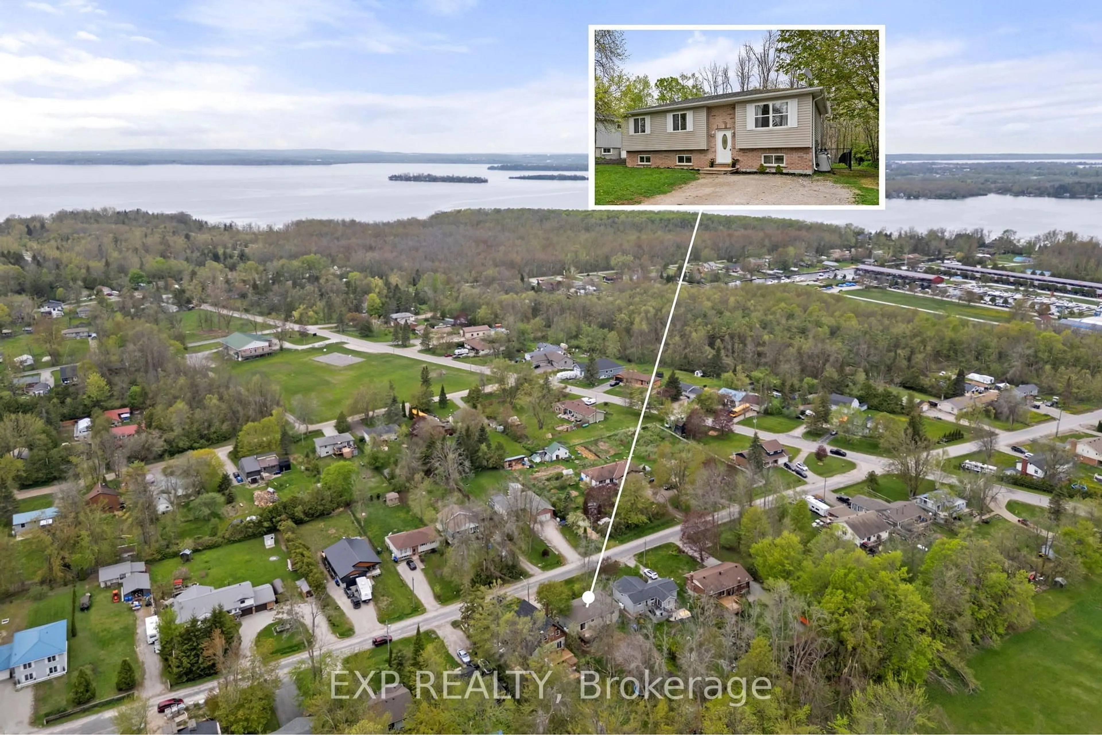 A pic from outside/outdoor area/front of a property/back of a property/a pic from drone, water/lake/river/ocean view for 3995 Woodland Dr, Ramara Ontario L3V 0S2