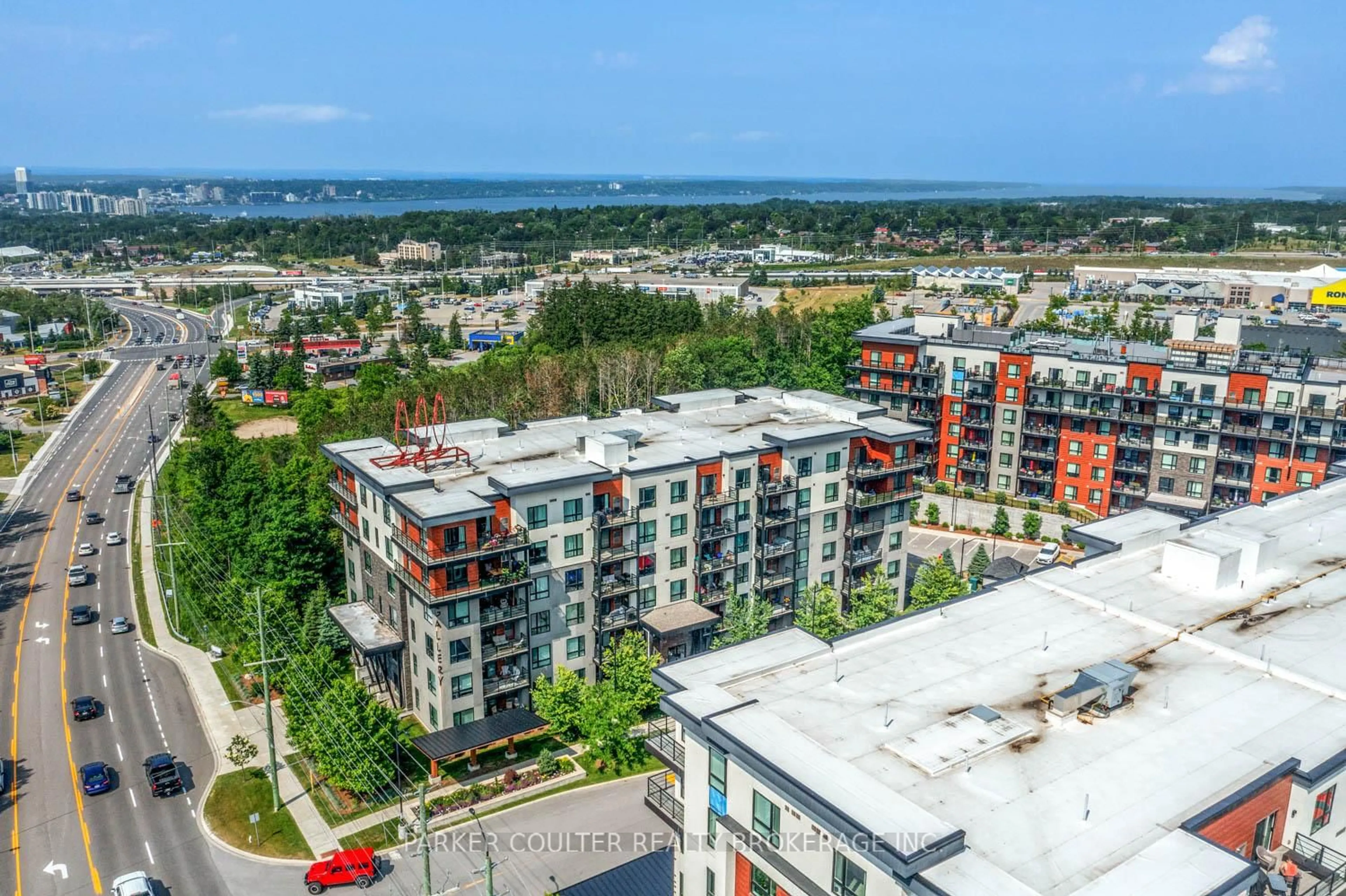 A pic from outside/outdoor area/front of a property/back of a property/a pic from drone, city buildings view from balcony for 300 Essa Rd #607, Barrie Ontario L9J 0B9