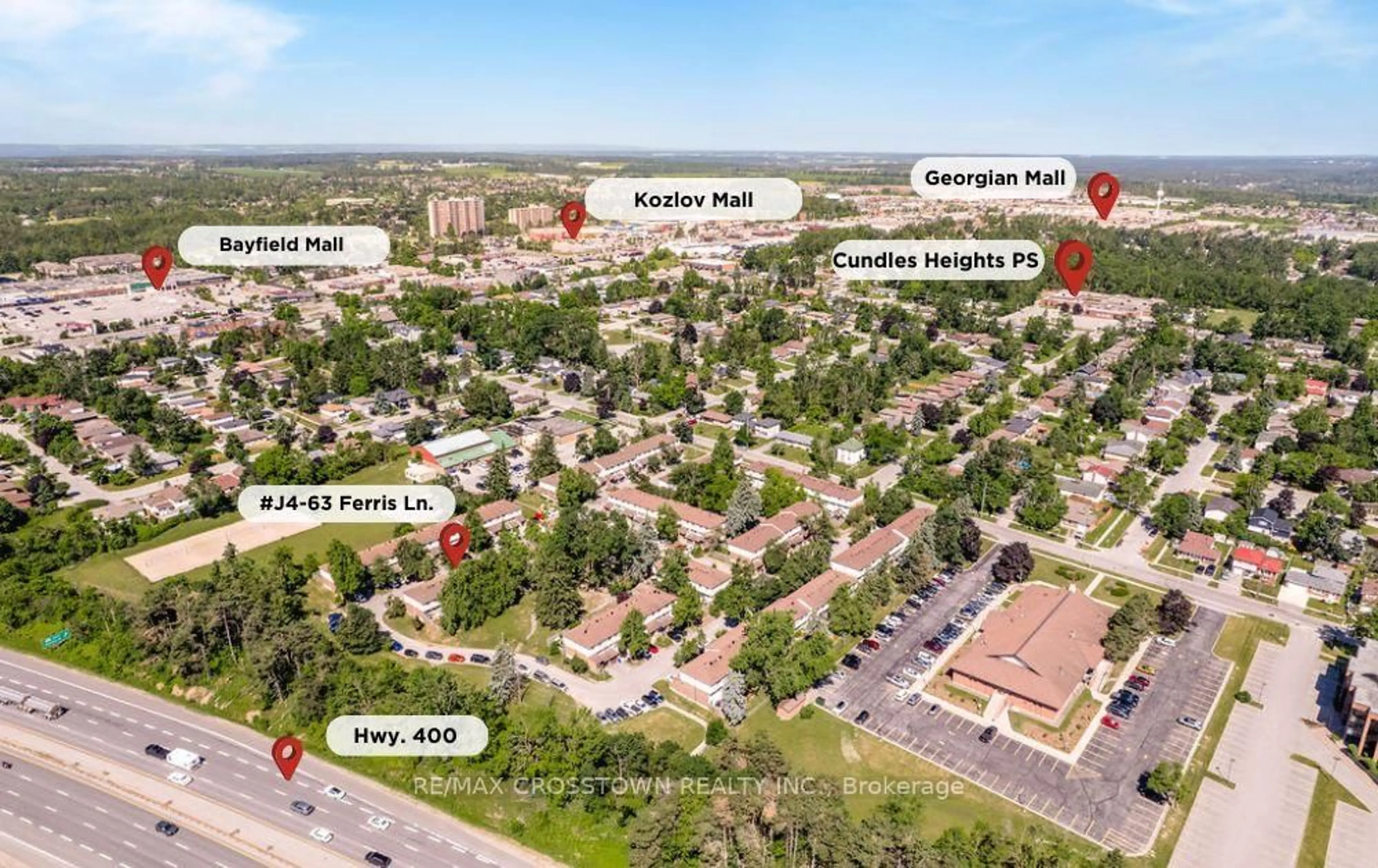 A pic from outside/outdoor area/front of a property/back of a property/a pic from drone, street for 63 Ferris Lane #J4, Barrie Ontario L4M 5C4