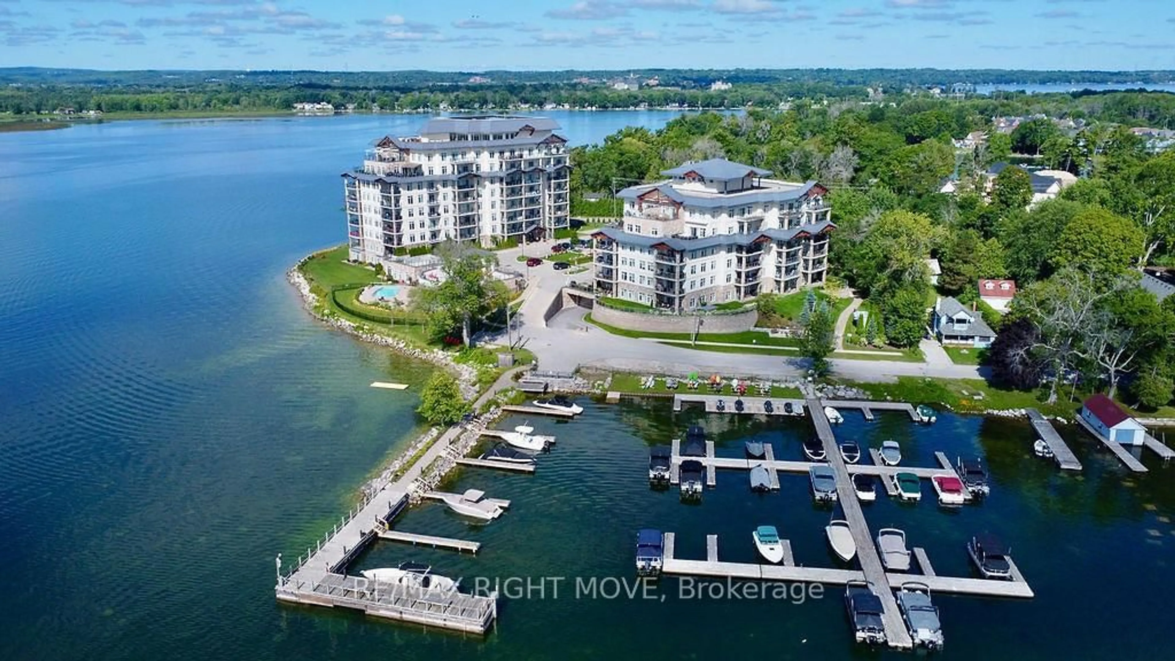 A pic from outside/outdoor area/front of a property/back of a property/a pic from drone, water/lake/river/ocean view for 80 Orchard Point Rd #501, Orillia Ontario L3V 1C6