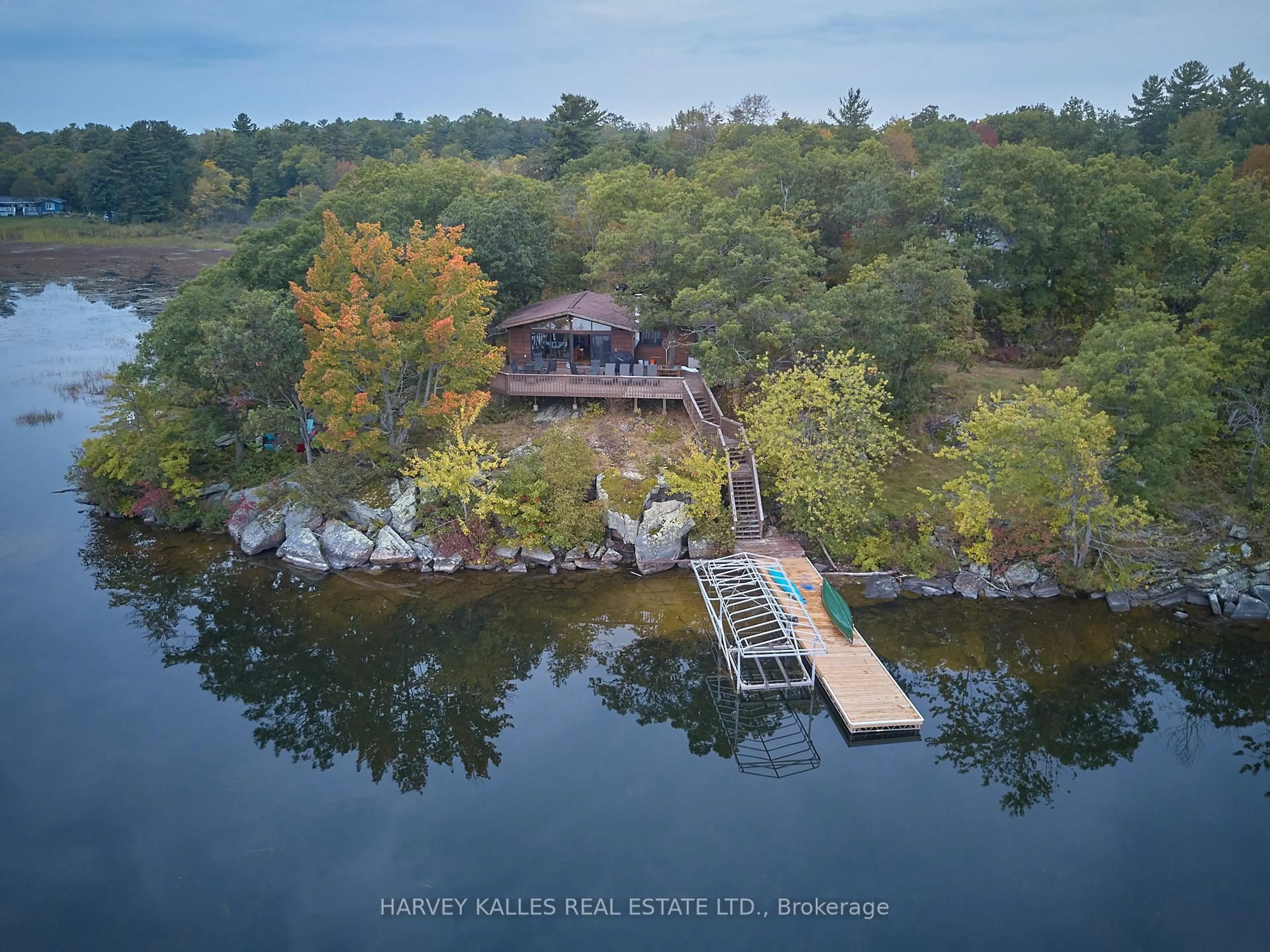 A pic from outside/outdoor area/front of a property/back of a property/a pic from drone, water/lake/river/ocean view for 1168 Apter Lane, Severn Ontario P0E 1N0