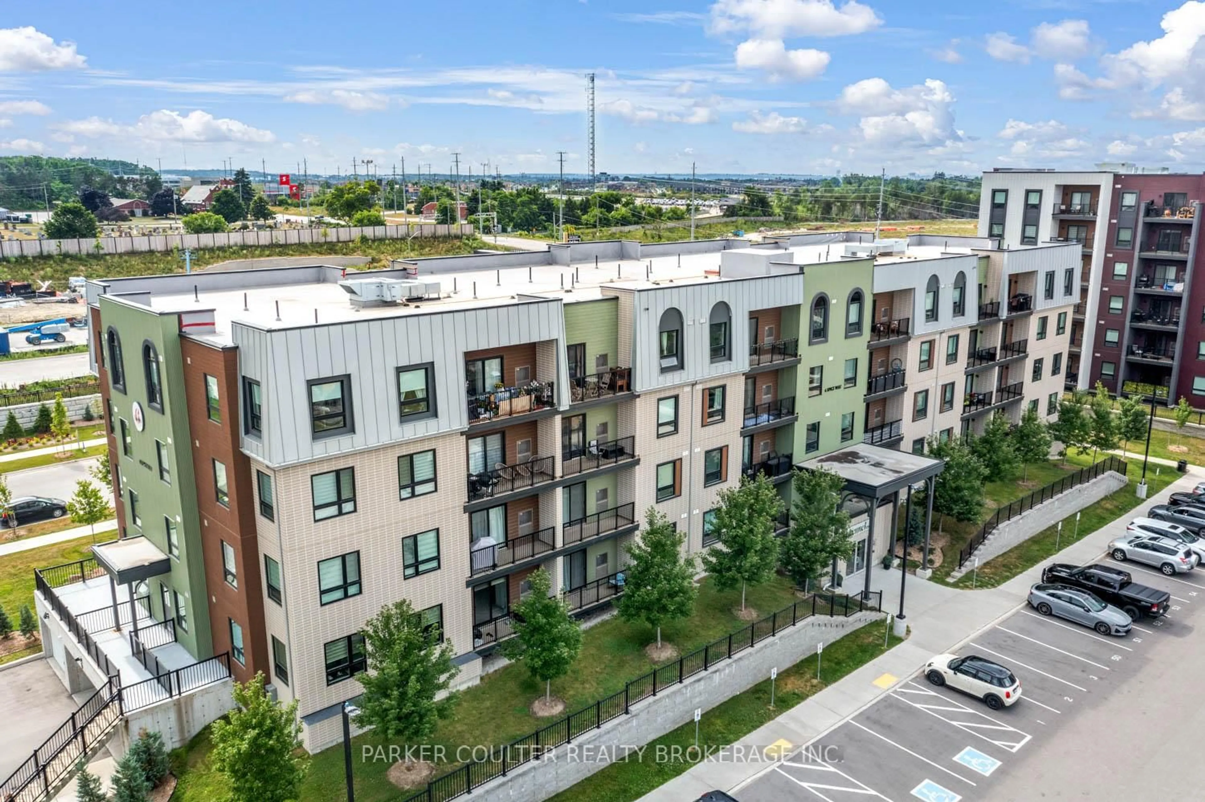 A pic from outside/outdoor area/front of a property/back of a property/a pic from drone, city buildings view from balcony for 6 Spice Way #312, Barrie Ontario L9J 0J9