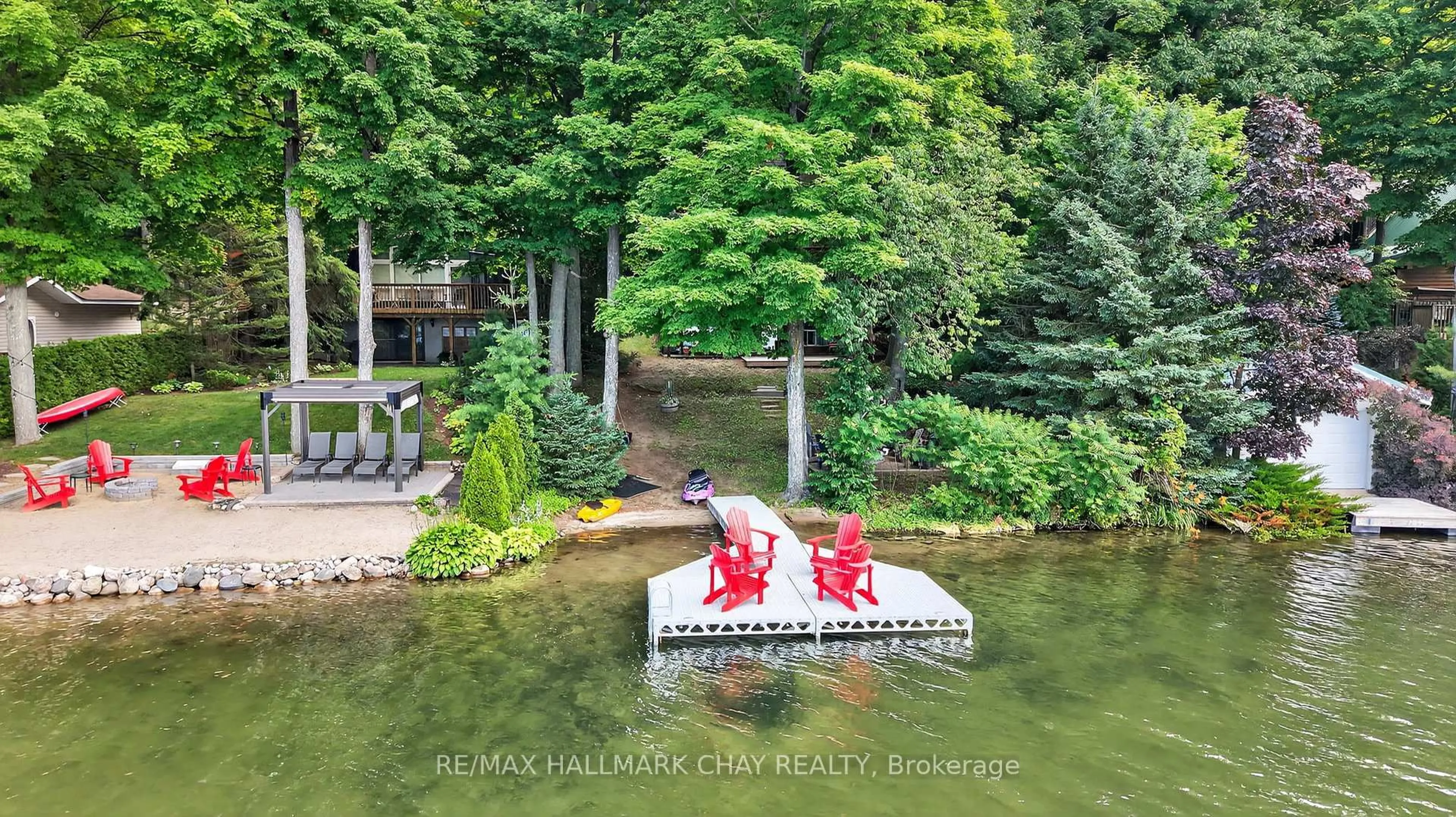 A pic from outside/outdoor area/front of a property/back of a property/a pic from drone, water/lake/river/ocean view for 176 Farlain Lake Rd, Tiny Ontario L9M 0B5