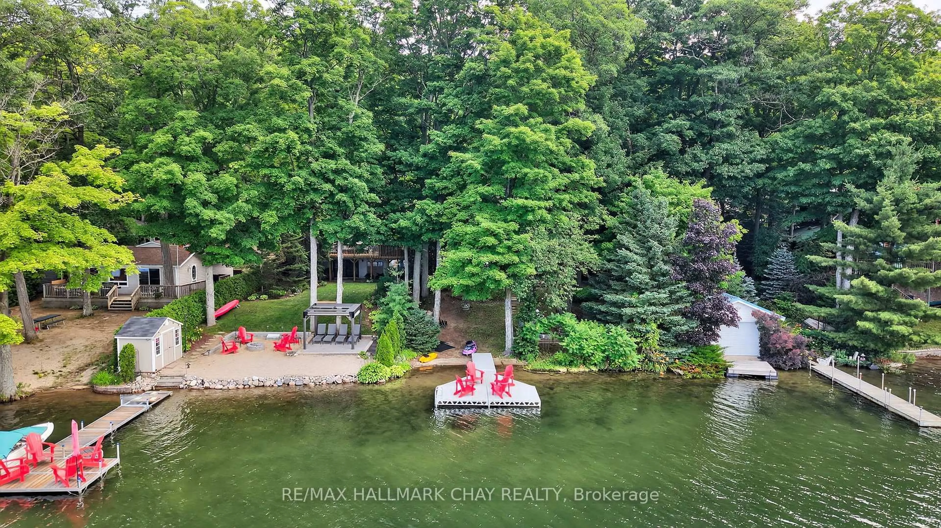 A pic from outside/outdoor area/front of a property/back of a property/a pic from drone, water/lake/river/ocean view for 176 Farlain Lake Rd, Tiny Ontario L9M 0B5