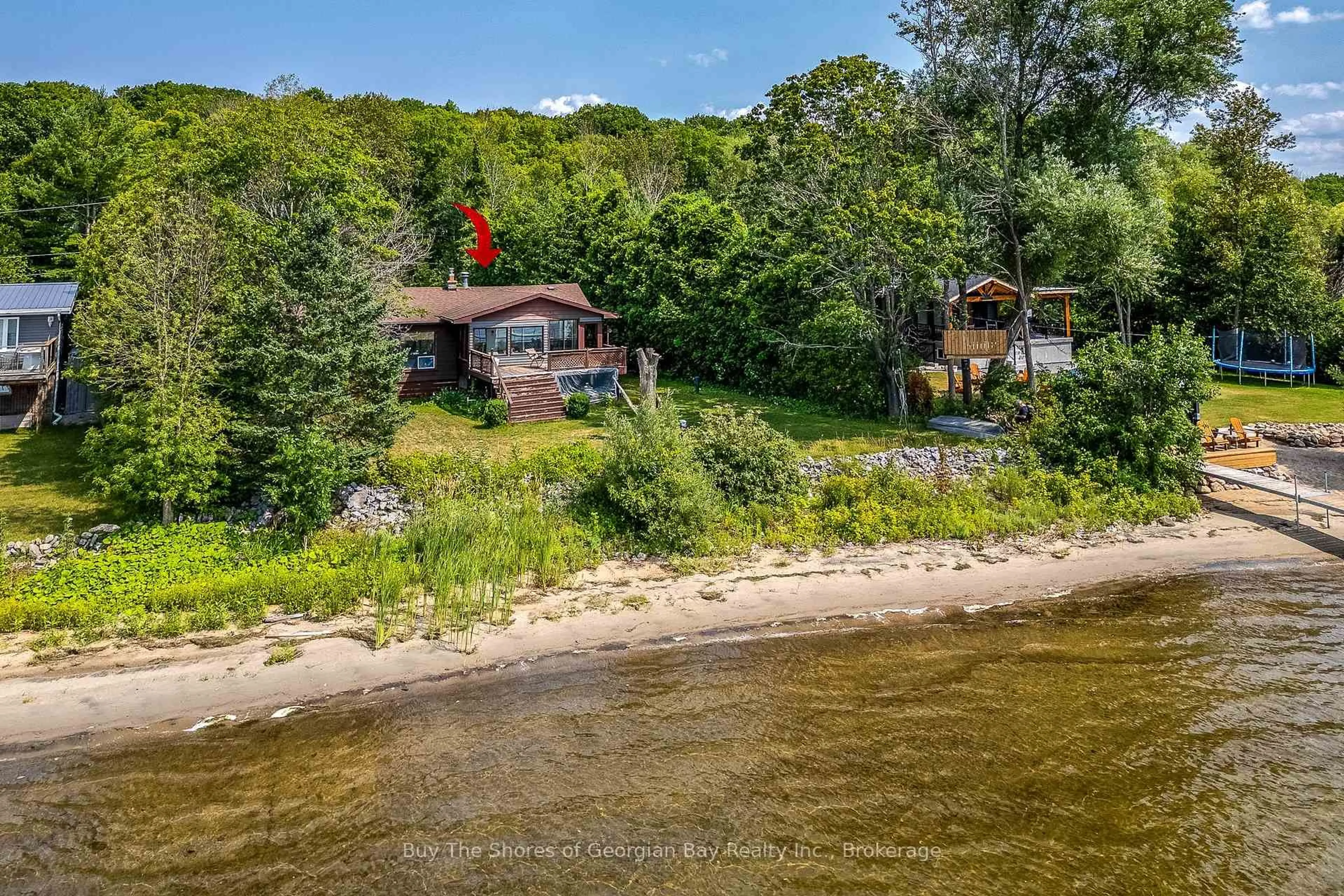 A pic from outside/outdoor area/front of a property/back of a property/a pic from drone, water/lake/river/ocean view for 12 Acorn Lane, Tay Ontario L0K 2C0