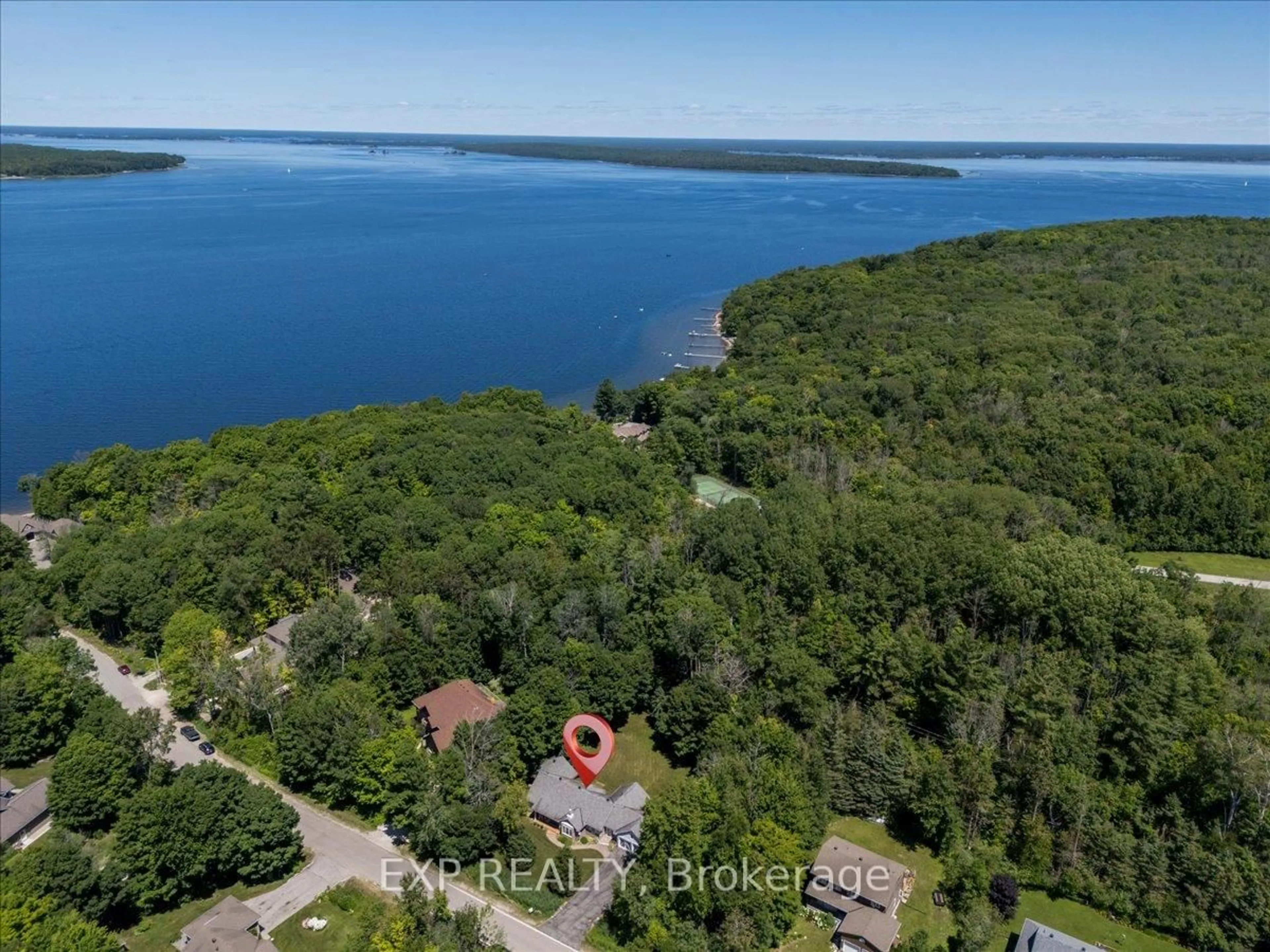 A pic from outside/outdoor area/front of a property/back of a property/a pic from drone, water/lake/river/ocean view for 220 Gilwood Park Dr, Penetanguishene Ontario L9M 1Z6