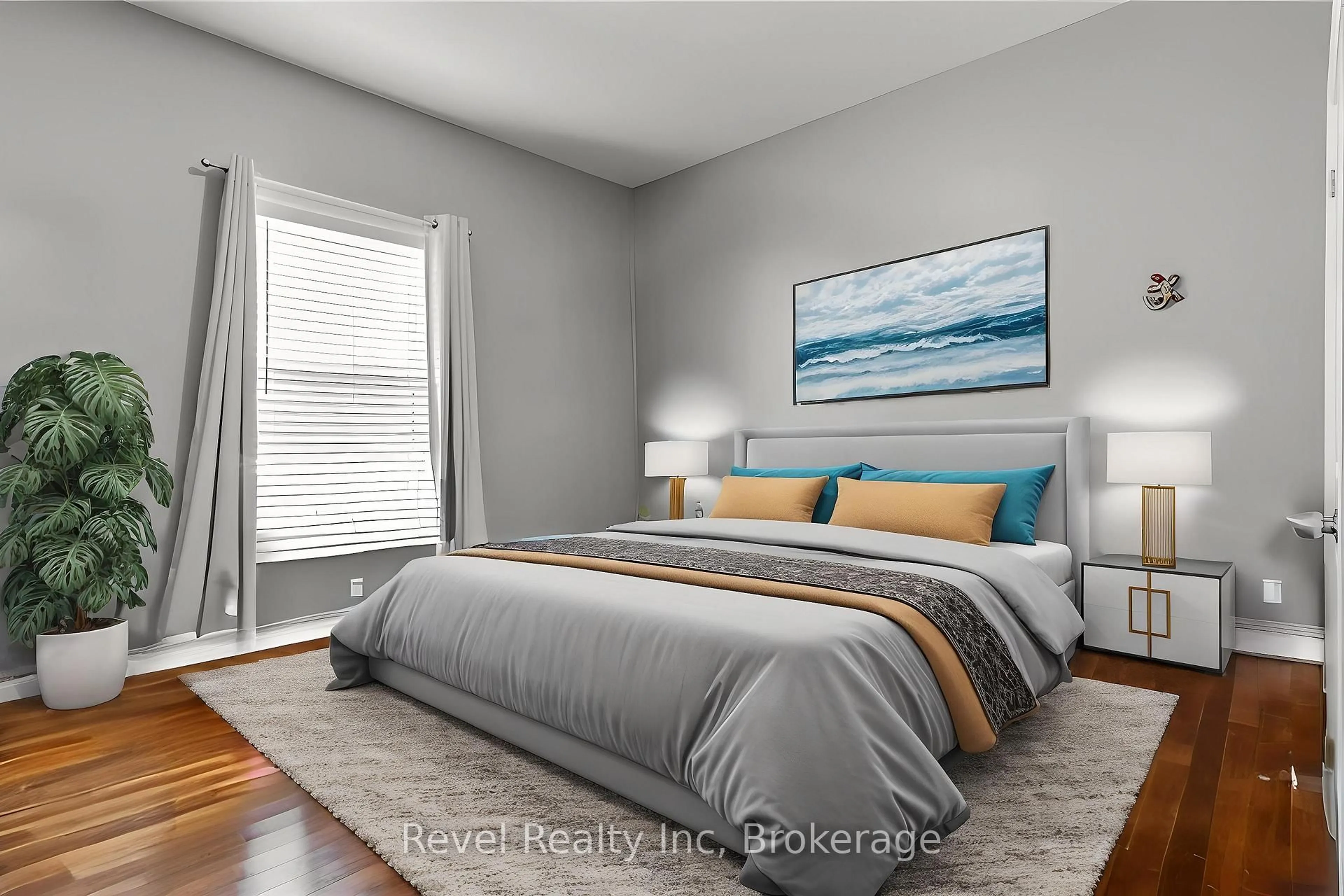 Bedroom with bed, wood/laminate floor for 23 RUE HELENE, Tiny Ontario L9M 0H1