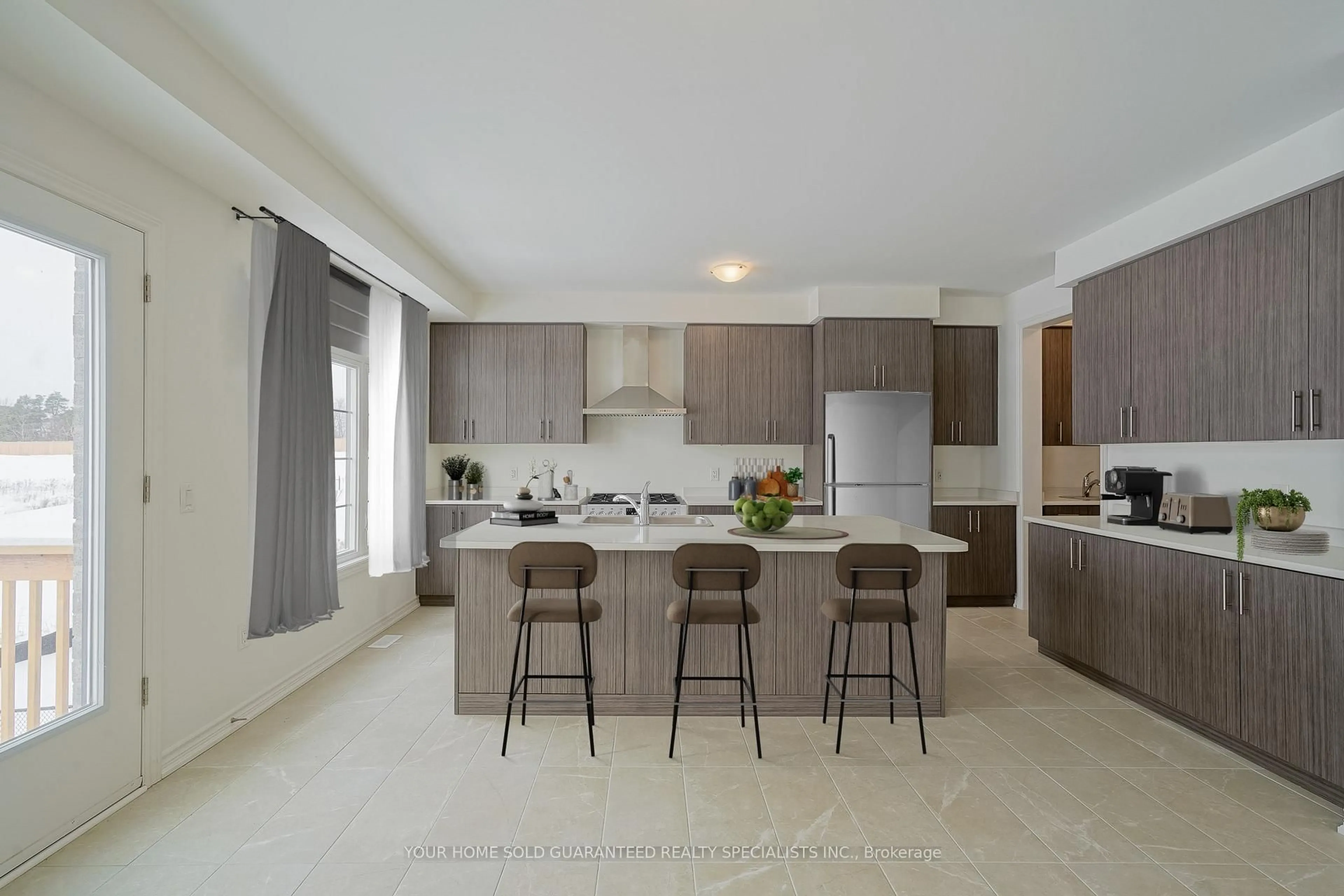 Open concept kitchen, ceramic/tile floor for 62 Calypso Ave, Springwater Ontario L0L 1Y3