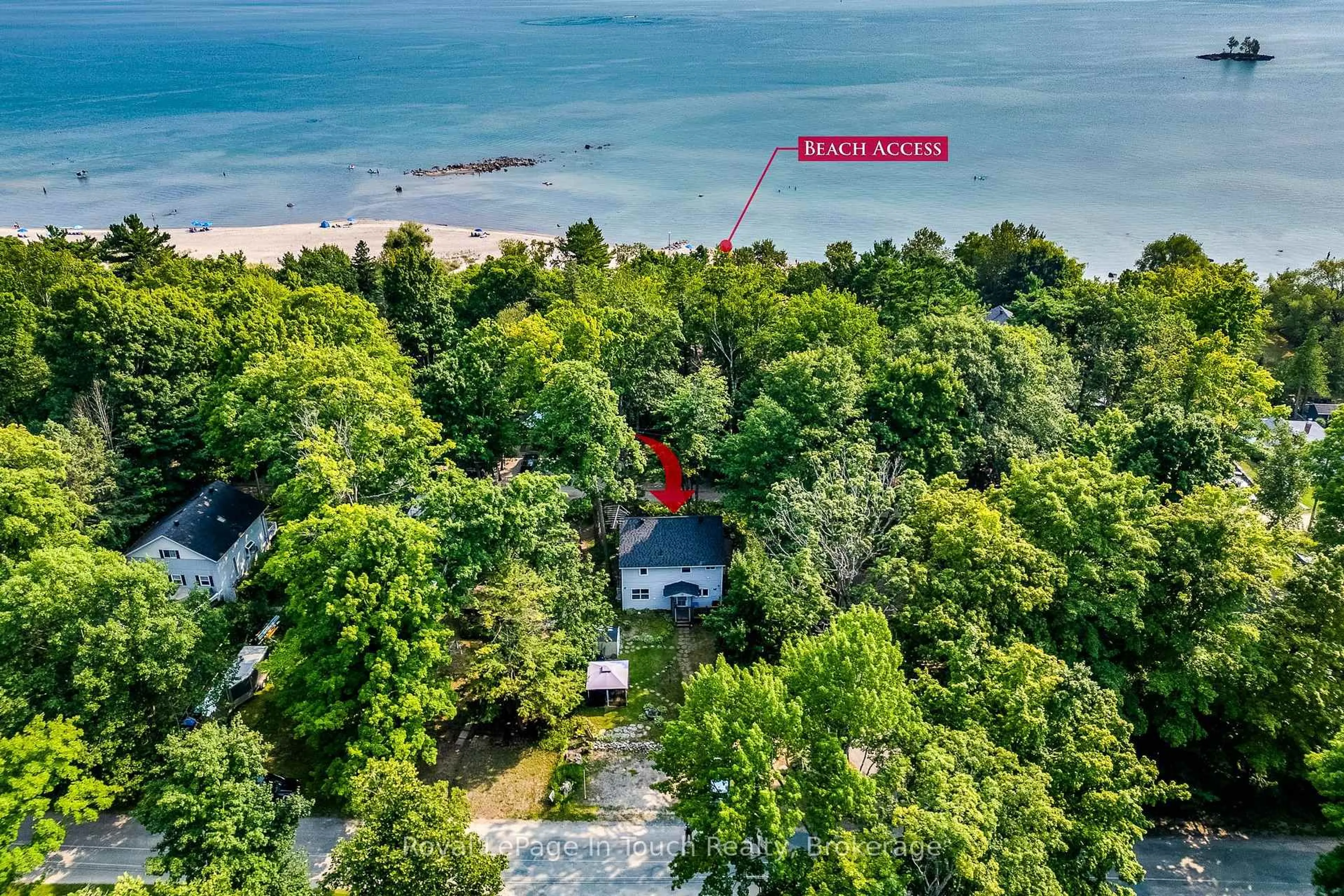 A pic from outside/outdoor area/front of a property/back of a property/a pic from drone, water/lake/river/ocean view for 68 Quesnelle Dr, Tiny Ontario L0L 2J0