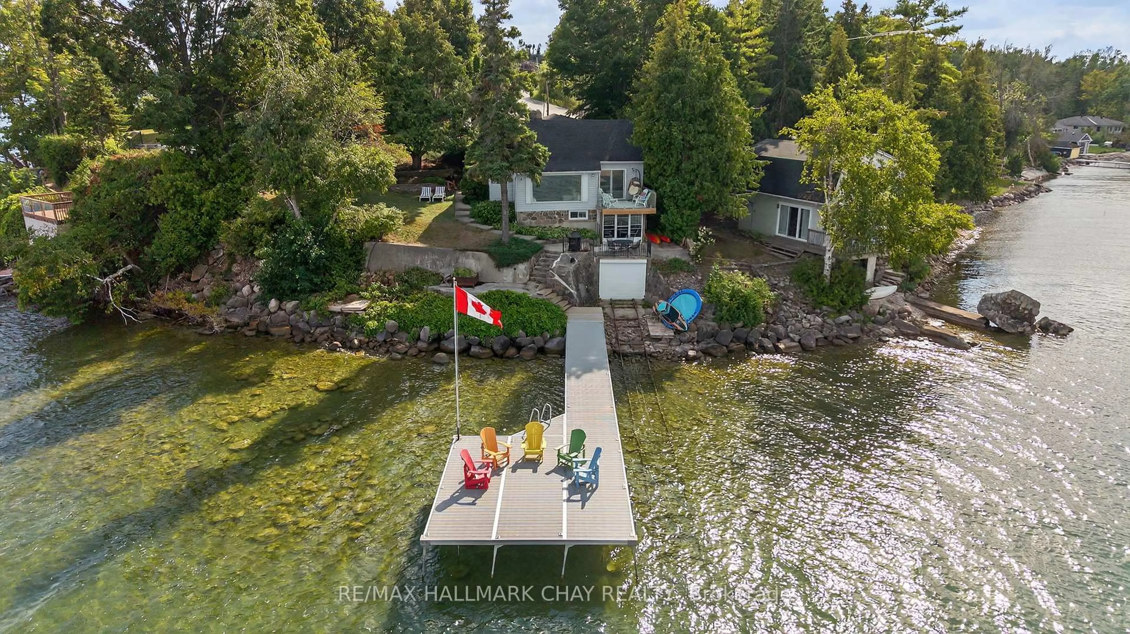 A pic from outside/outdoor area/front of a property/back of a property/a pic from drone, water/lake/river/ocean view for 43 Moon Point Dr, Oro-Medonte Ontario L3V 0R8