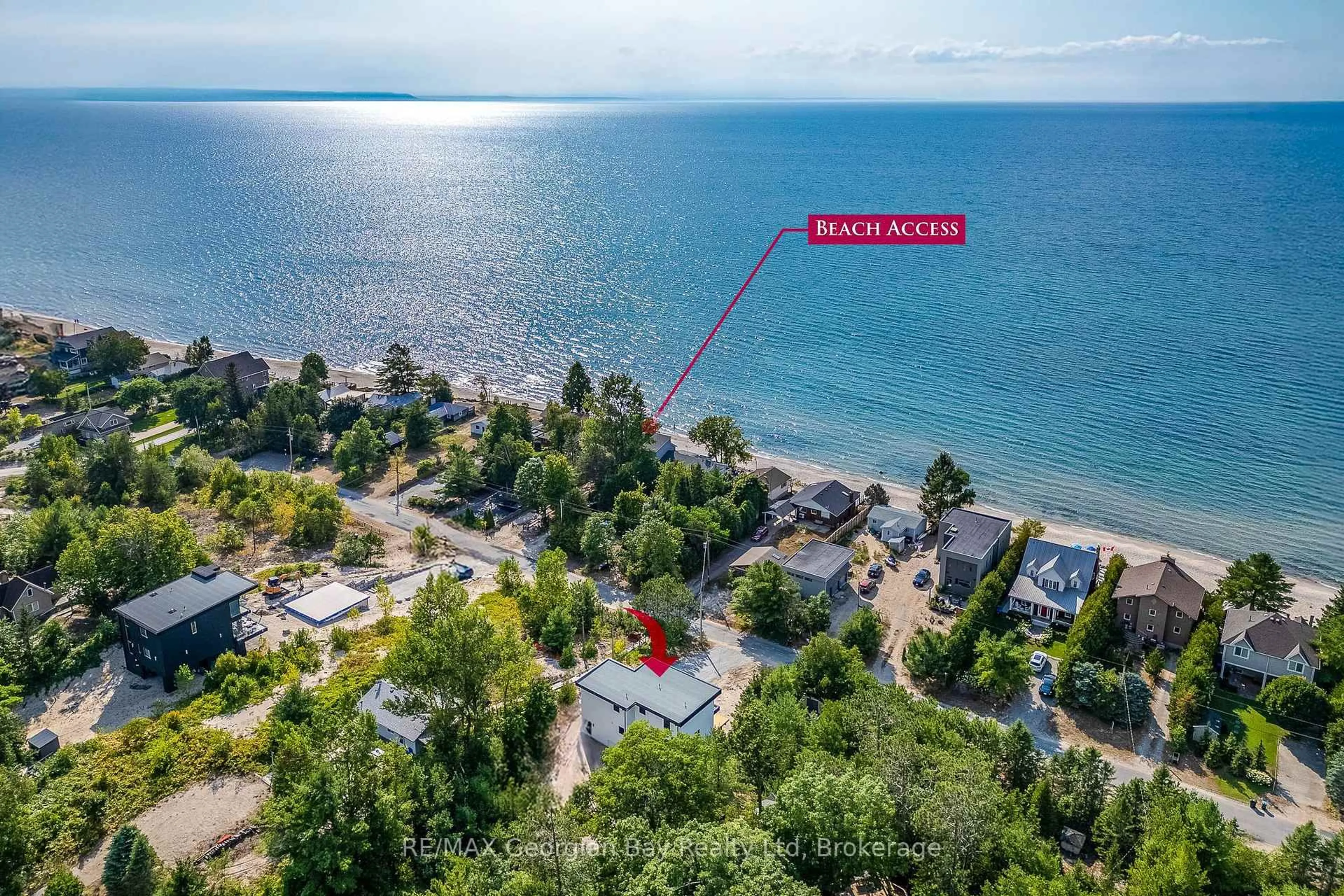 A pic from outside/outdoor area/front of a property/back of a property/a pic from drone, water/lake/river/ocean view for 23 Trew Ave, Tiny Ontario L0L 2T0