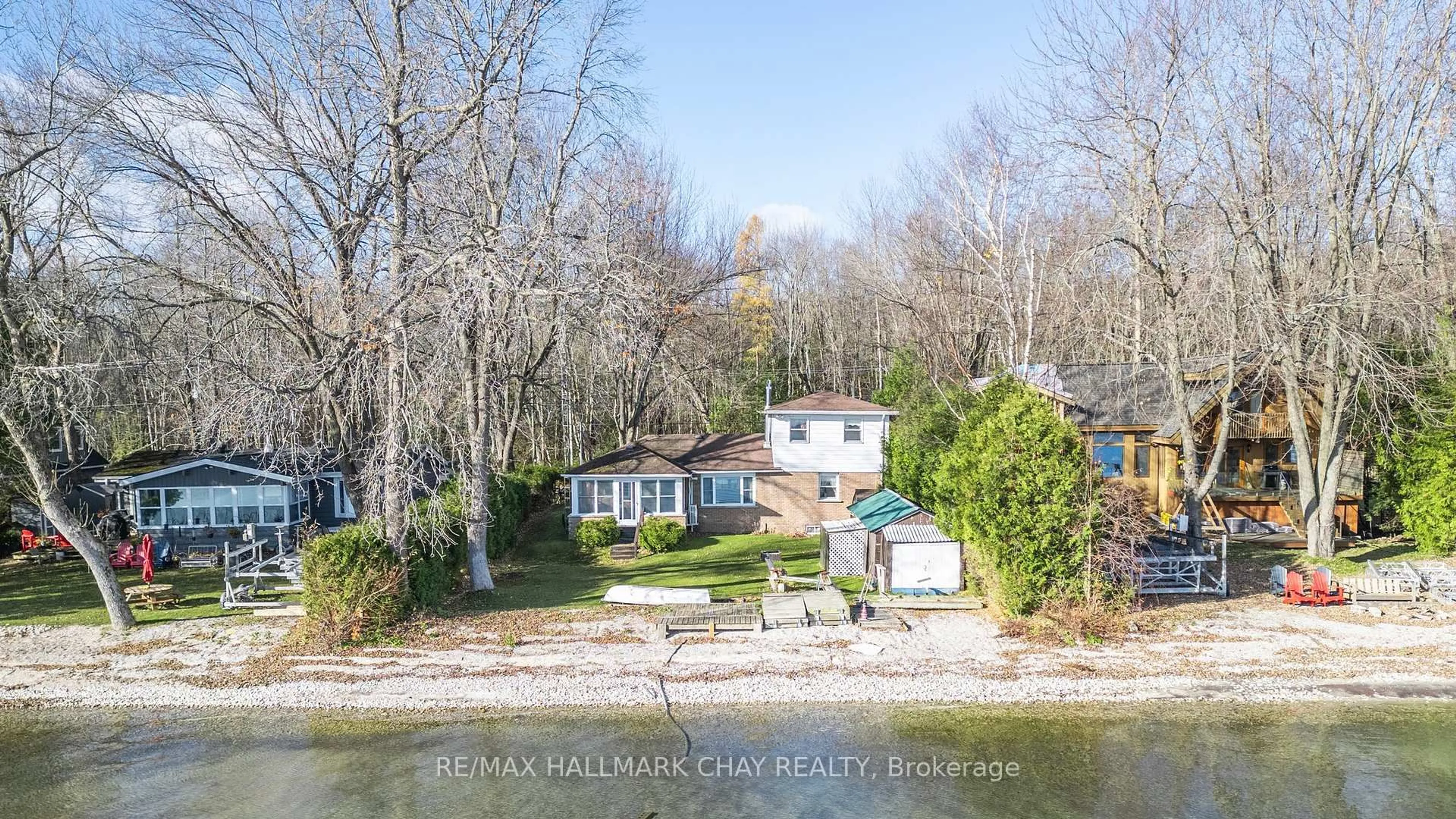 A pic from outside/outdoor area/front of a property/back of a property/a pic from drone, water/lake/river/ocean view for 769 Woodland Dr, Oro-Medonte Ontario L3V 6H1