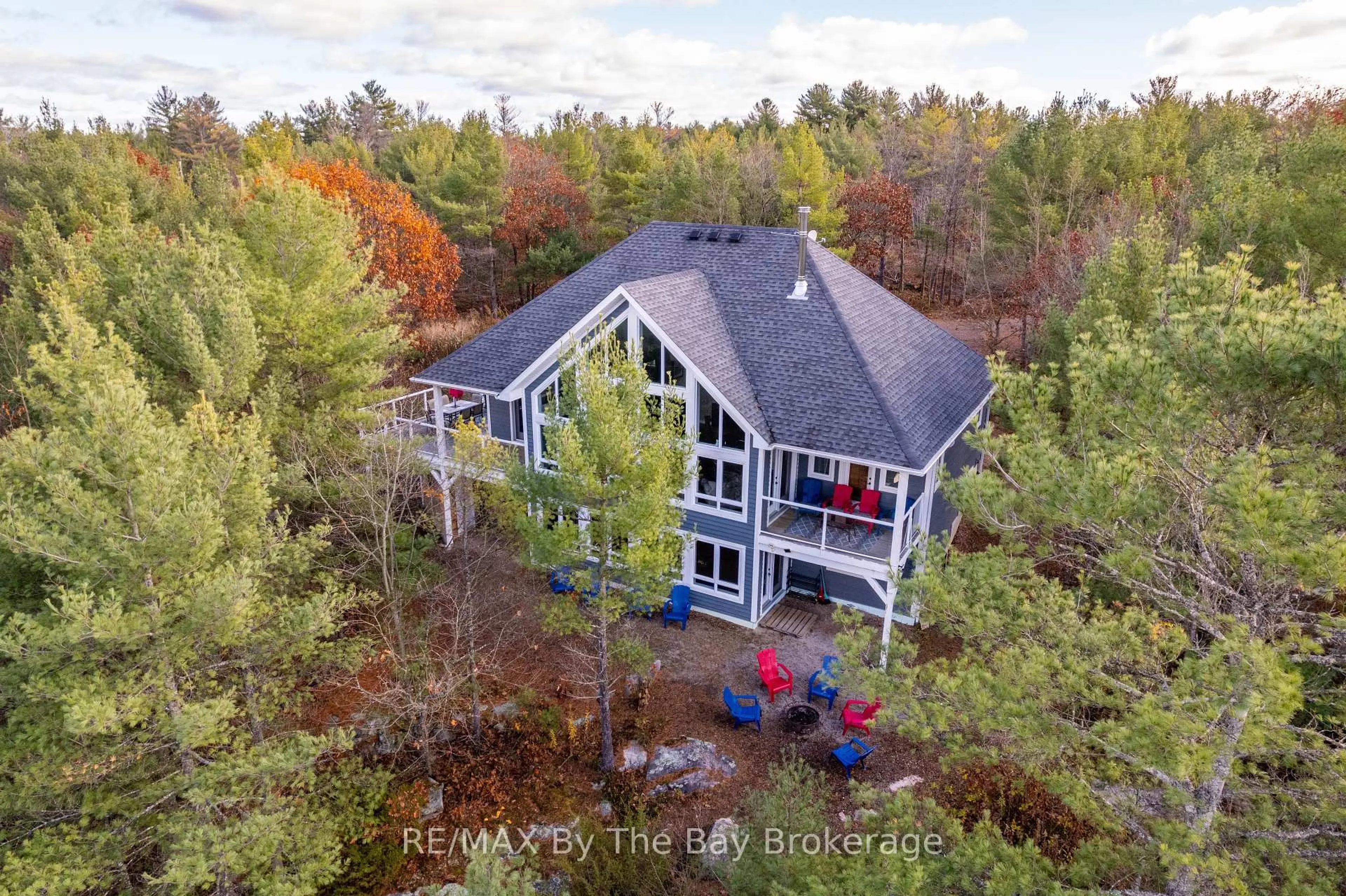 A pic from outside/outdoor area/front of a property/back of a property/a pic from drone, water/lake/river/ocean view for 4330 Marr Lane, Severn Ontario L0K 1E0