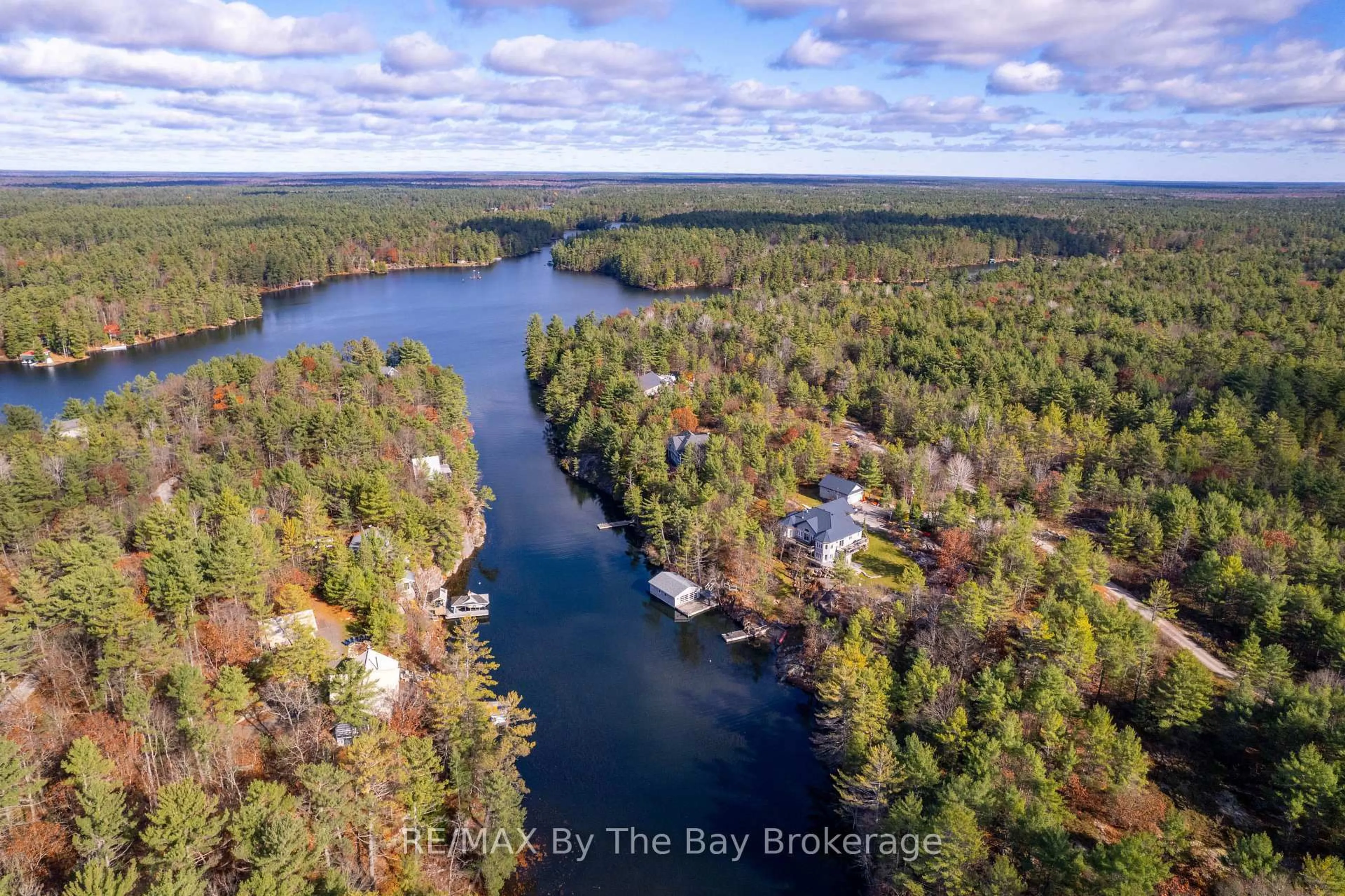 A pic from outside/outdoor area/front of a property/back of a property/a pic from drone, water/lake/river/ocean view for 4330 Marr Lane, Severn Ontario L0K 1E0