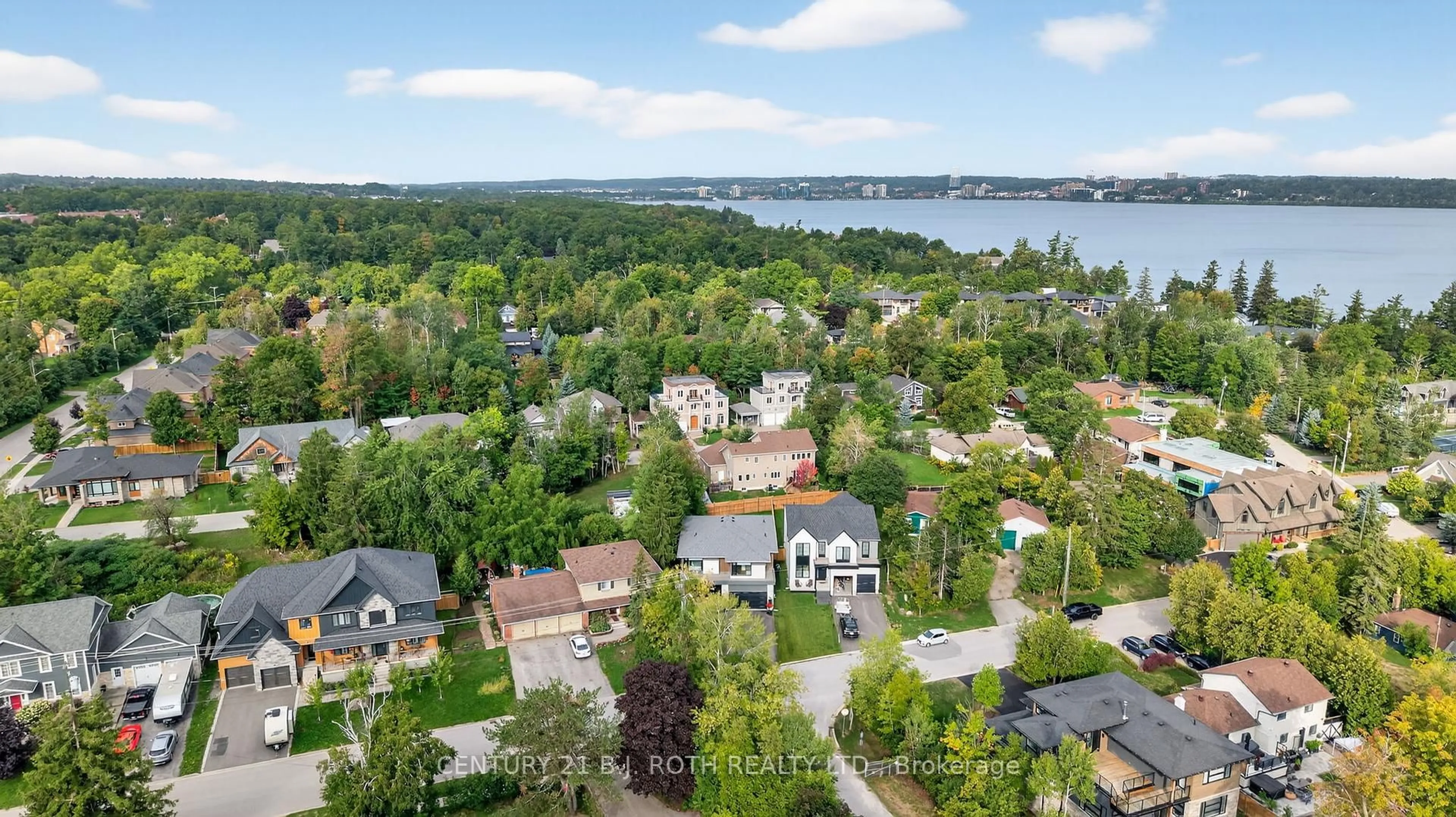 A pic from outside/outdoor area/front of a property/back of a property/a pic from drone, water/lake/river/ocean view for 46 Tyndale Rd, Barrie Ontario L4N 7T1