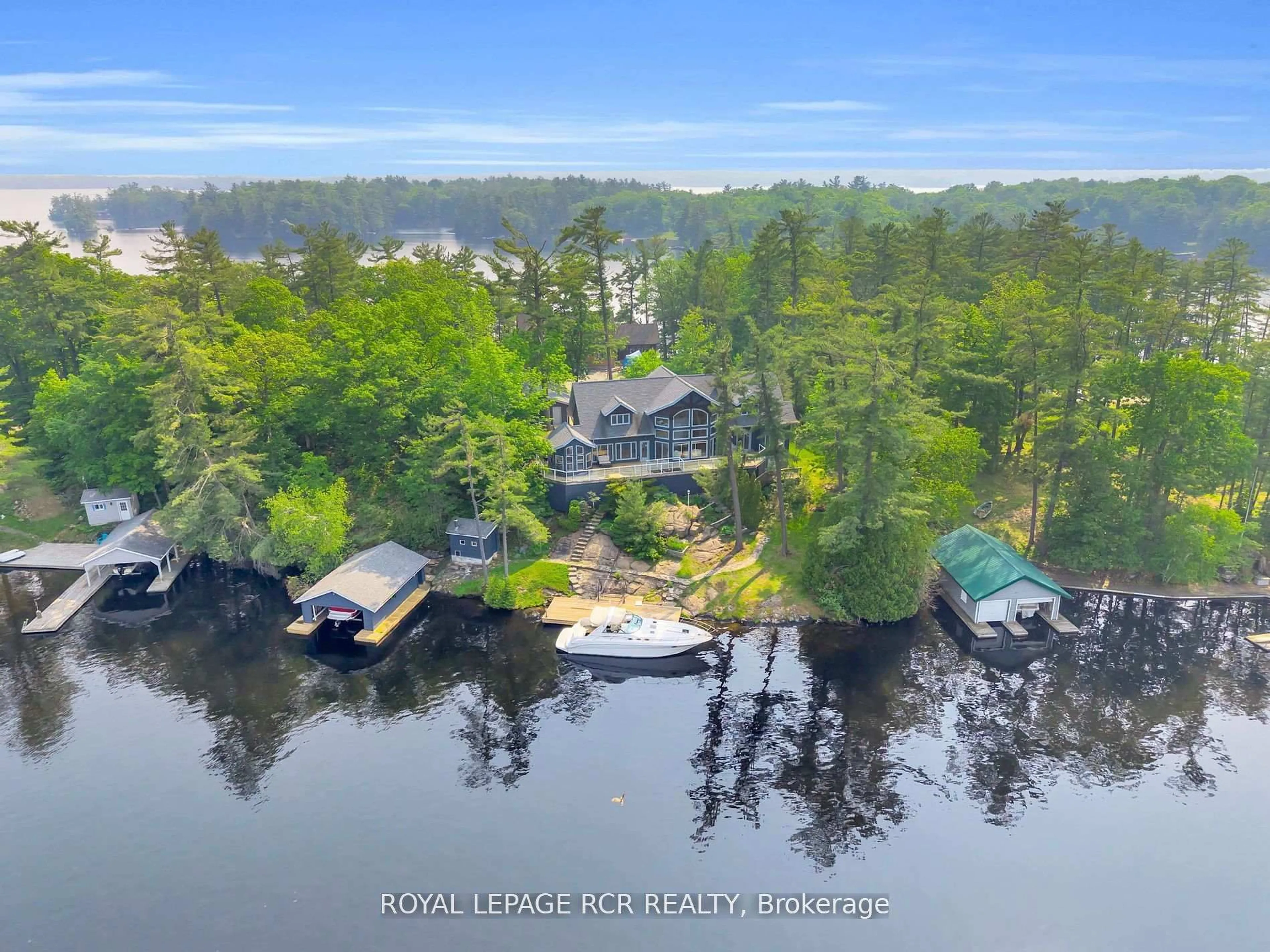 A pic from outside/outdoor area/front of a property/back of a property/a pic from drone, water/lake/river/ocean view for 1754 Pappy Gill Lane, Severn Ontario L0K 1E0