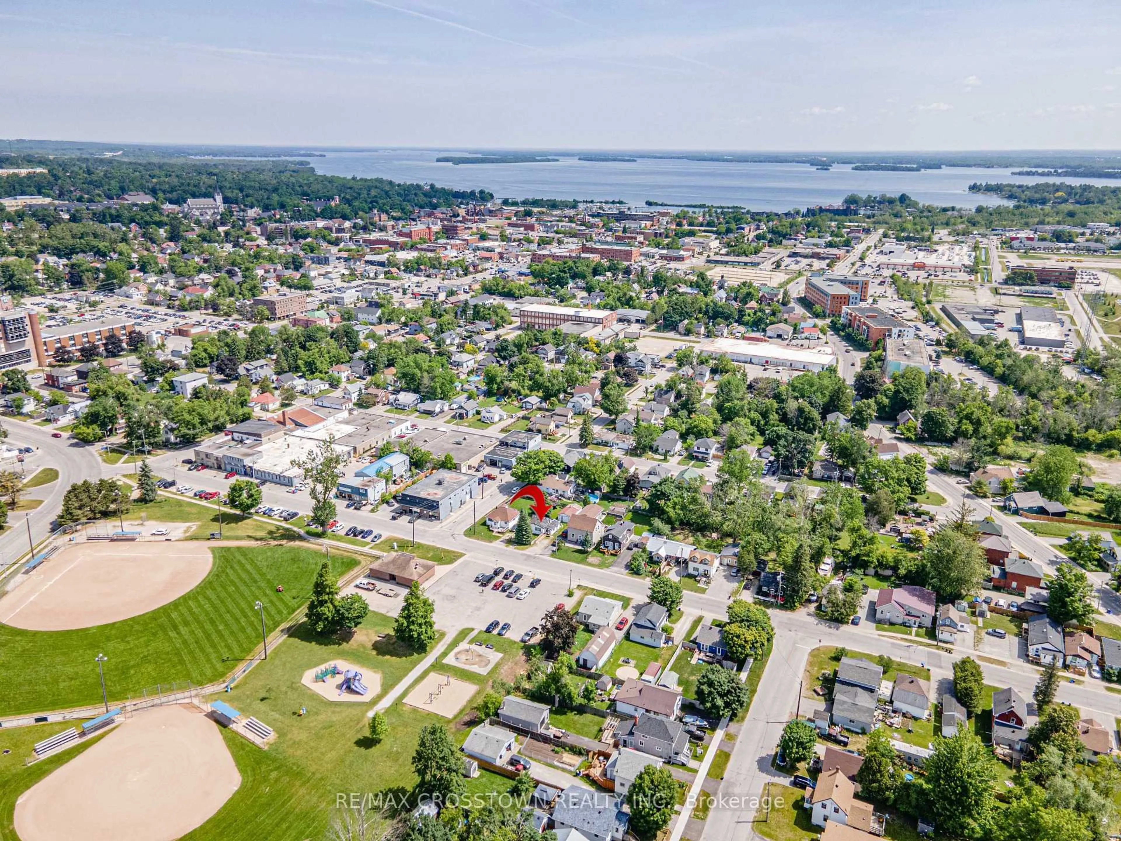 A pic from outside/outdoor area/front of a property/back of a property/a pic from drone, water/lake/river/ocean view for 132 Dunedin St, Orillia Ontario L3V 5T7