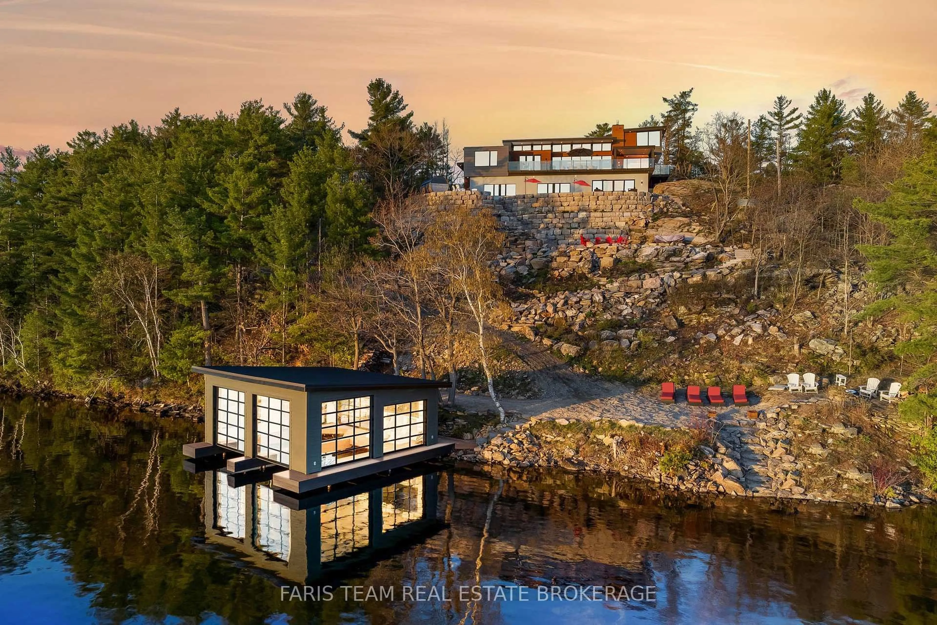 A pic from outside/outdoor area/front of a property/back of a property/a pic from drone, water/lake/river/ocean view for 3886 East Shore Rd, Severn Ontario L0K 1E0