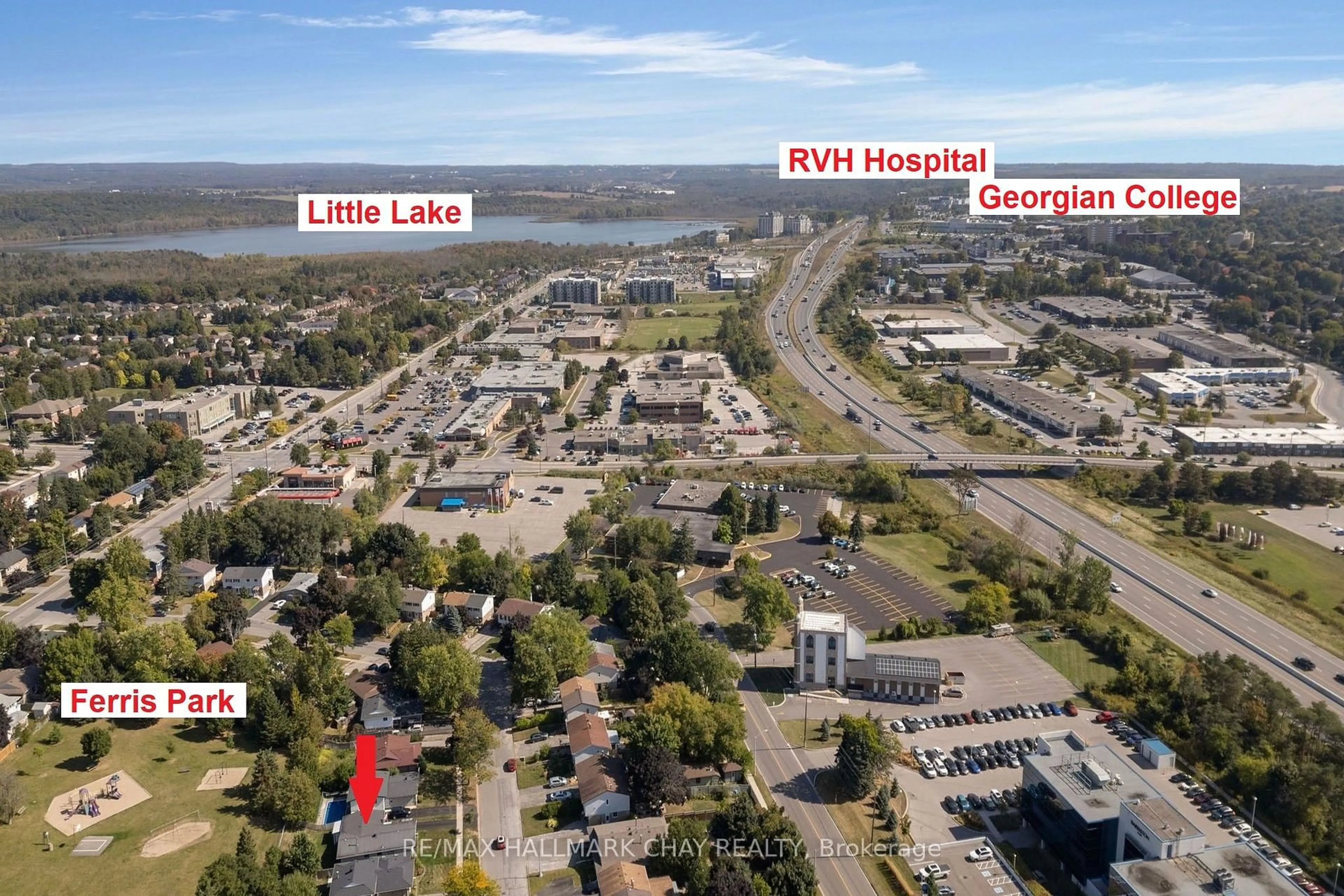 A pic from outside/outdoor area/front of a property/back of a property/a pic from drone, water/lake/river/ocean view for 114 Daphne Cres, Barrie Ontario L4M 2Z1