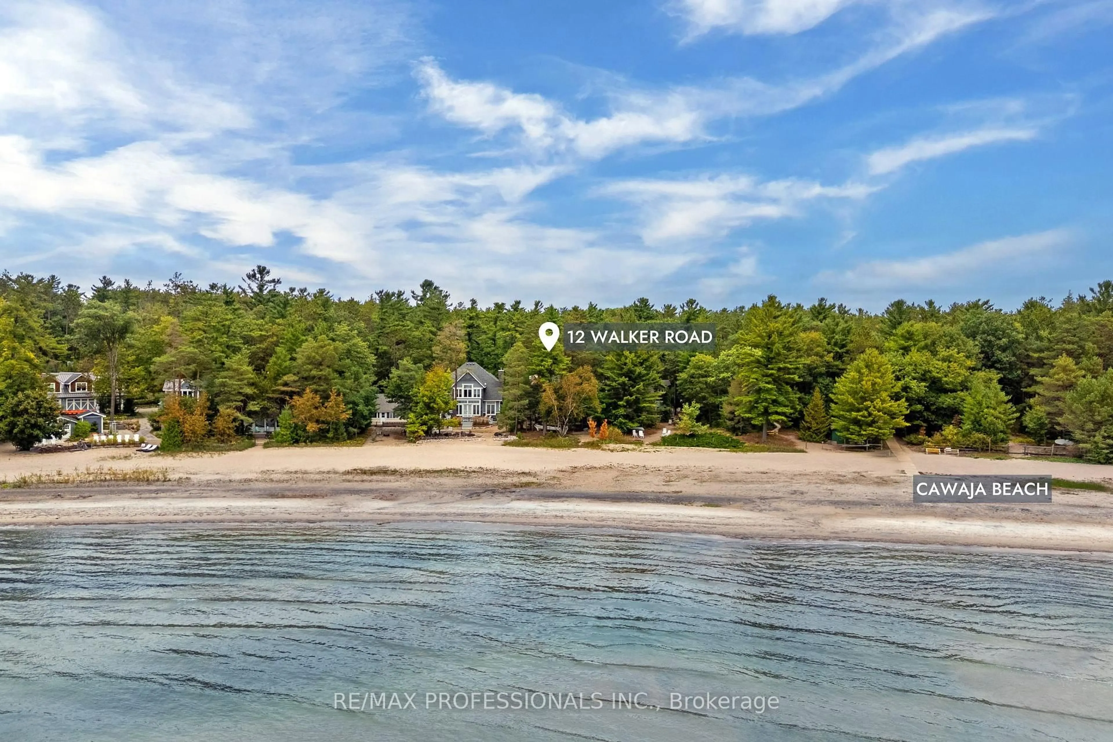 A pic from outside/outdoor area/front of a property/back of a property/a pic from drone, water/lake/river/ocean view for 12 Walker Rd, Tiny Ontario L0L 2J0