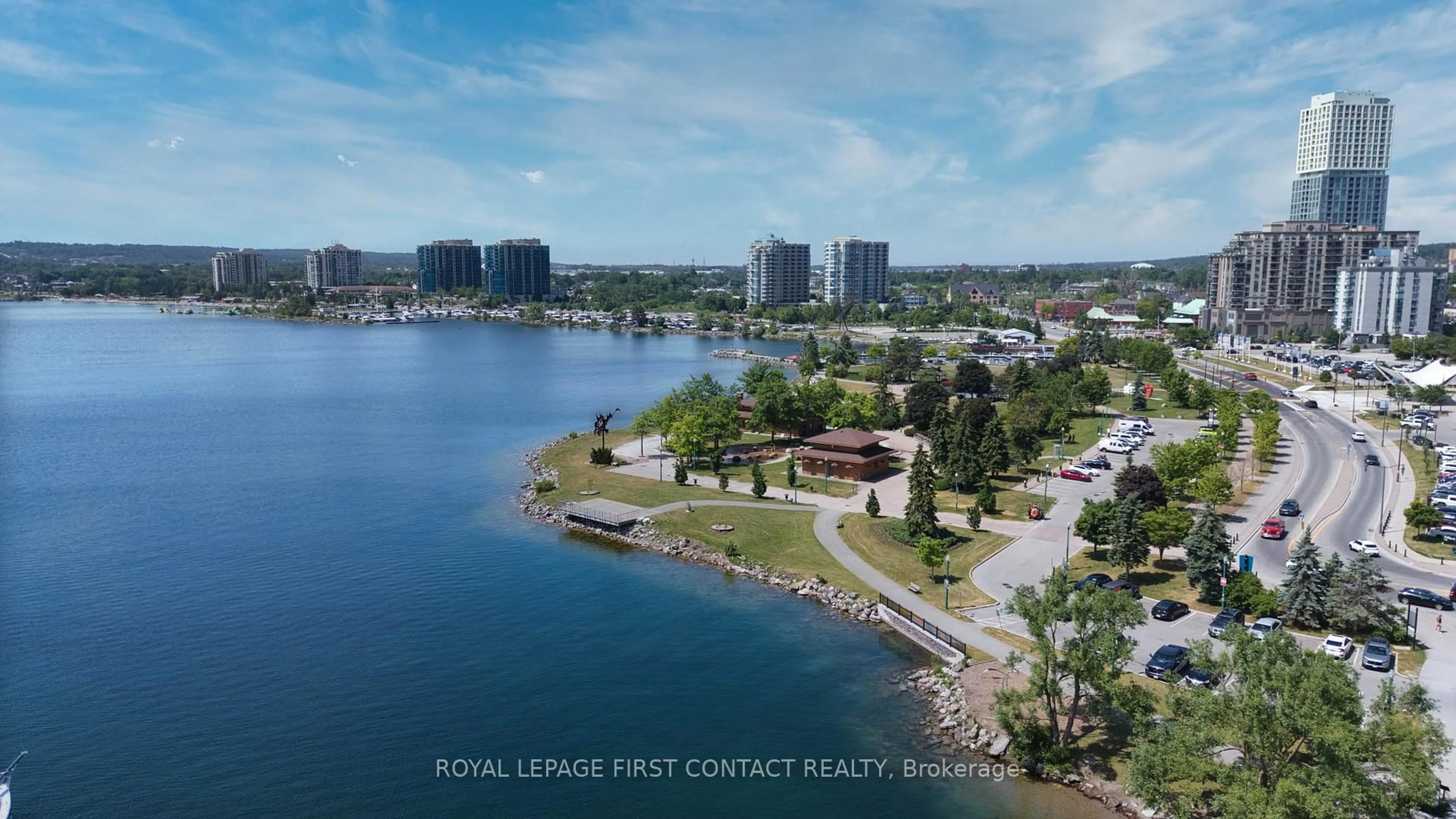 A pic from outside/outdoor area/front of a property/back of a property/a pic from drone, water/lake/river/ocean view for 140 Dunlop St #908, Barrie Ontario L4M 6H9