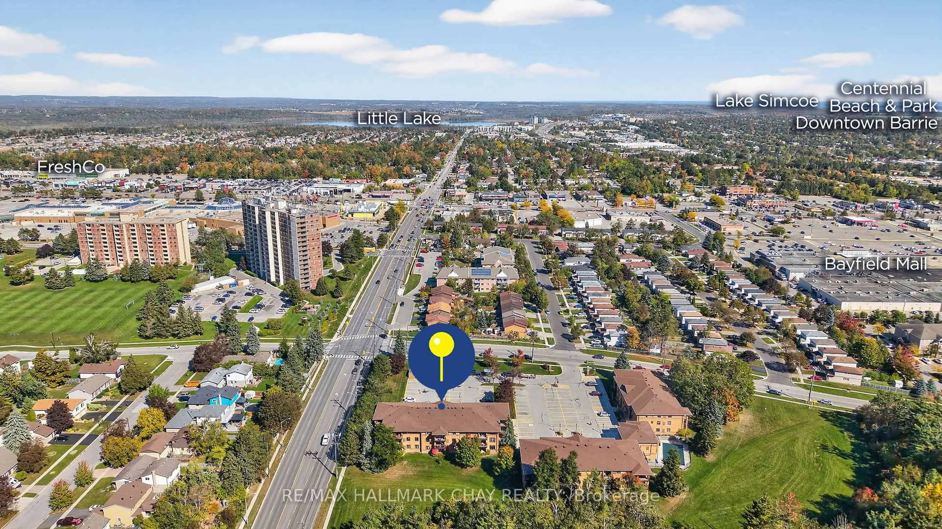 A pic from outside/outdoor area/front of a property/back of a property/a pic from drone, city buildings view from balcony for 10 Coulter St #124, Barrie Ontario L4N 6S1