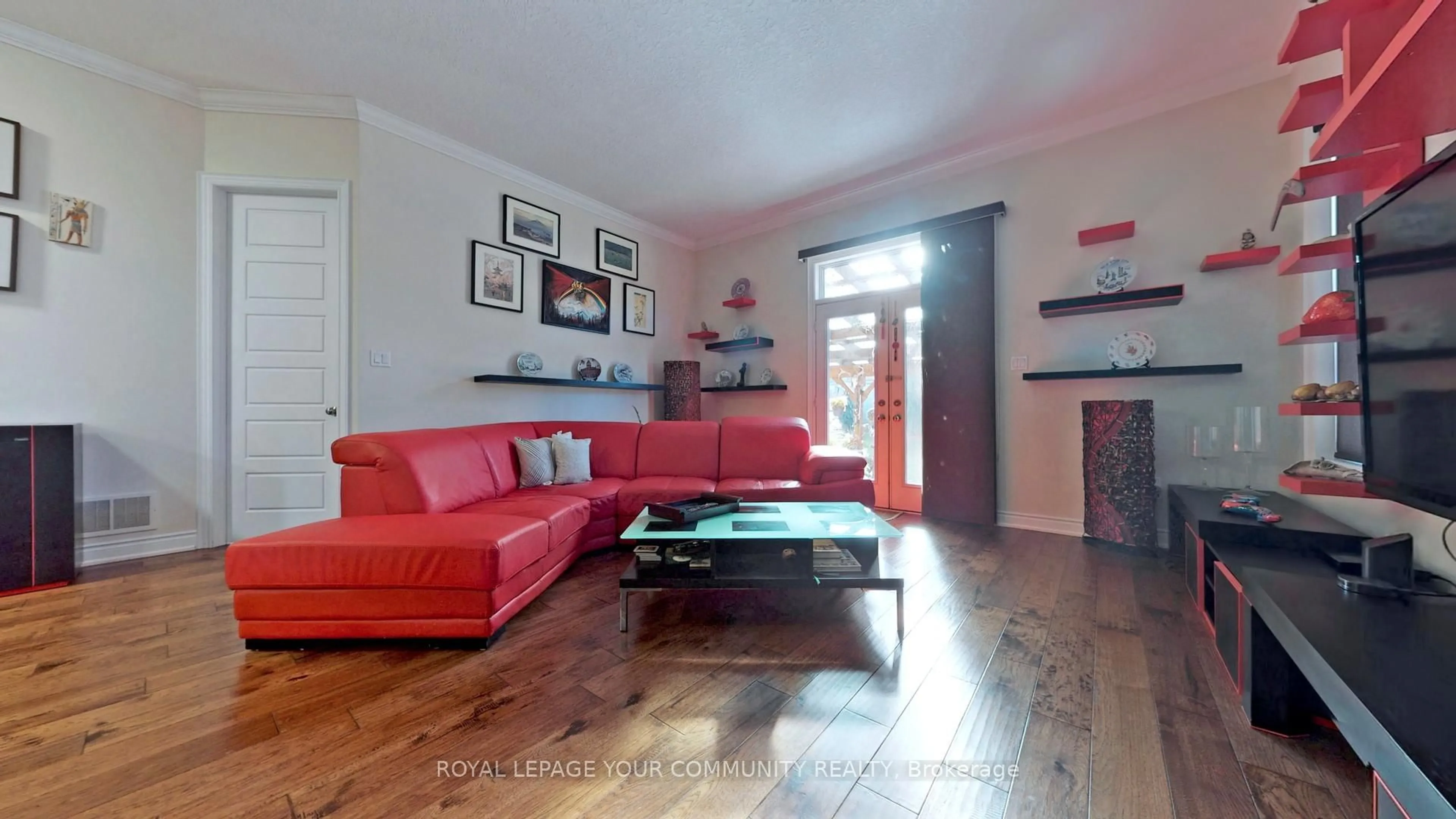 Living room with furniture, wood/laminate floor for 55 Jewel House Lane, Barrie Ontario L4N 8J7