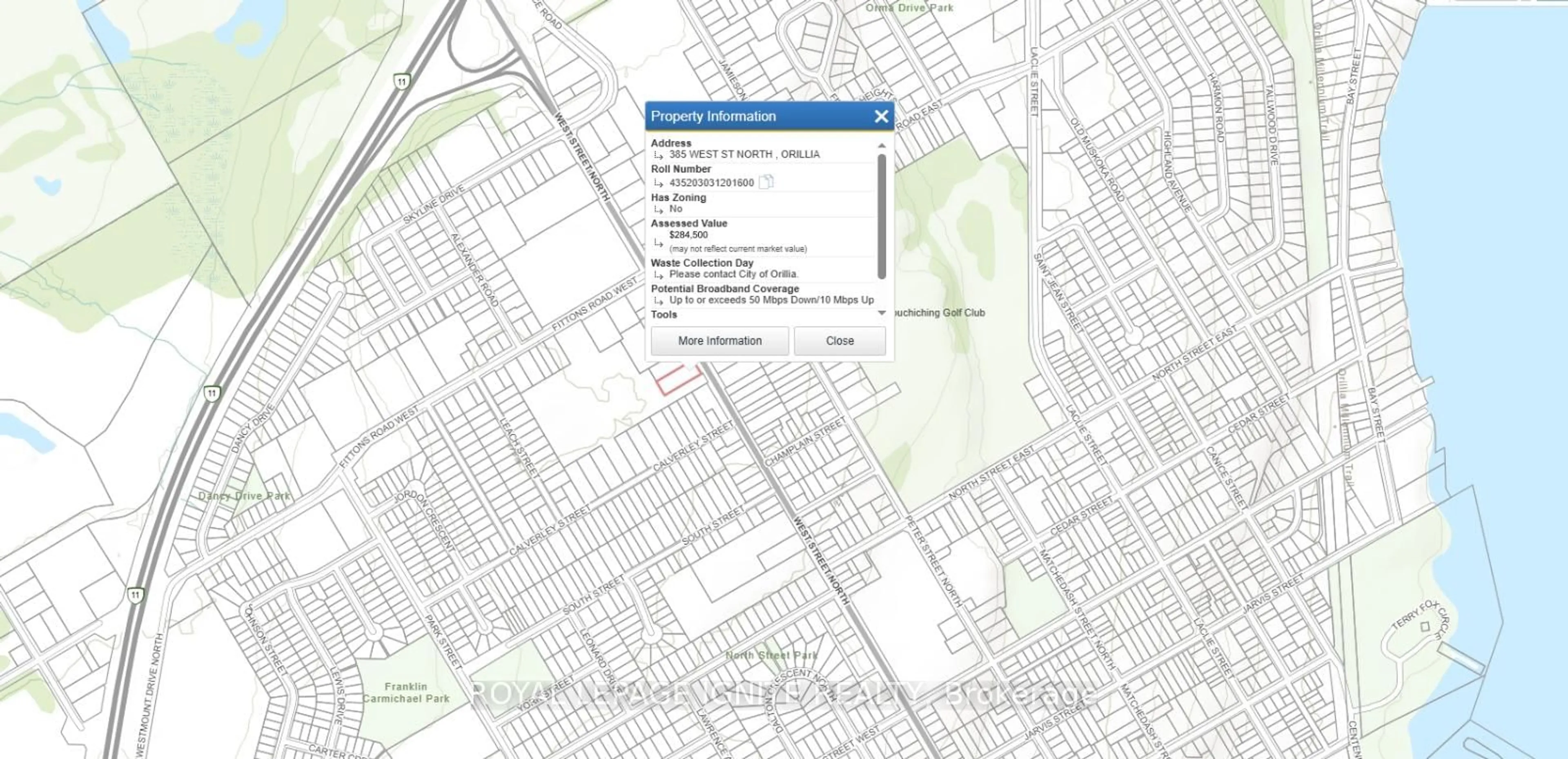 Picture of a map for 385 West St, Orillia Ontario L3V 5E7