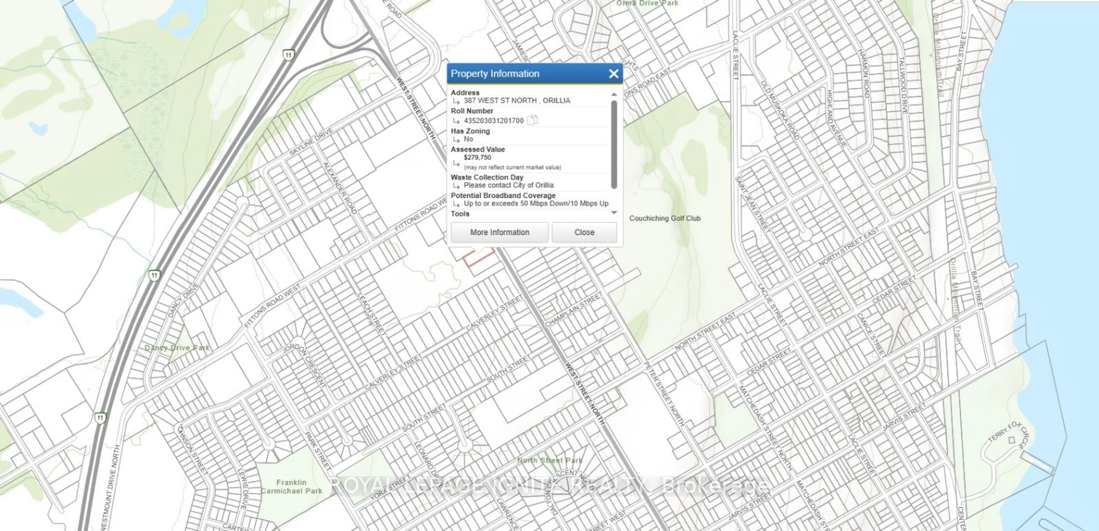 Picture of a map for 387 West St, Orillia Ontario L3V 5E7