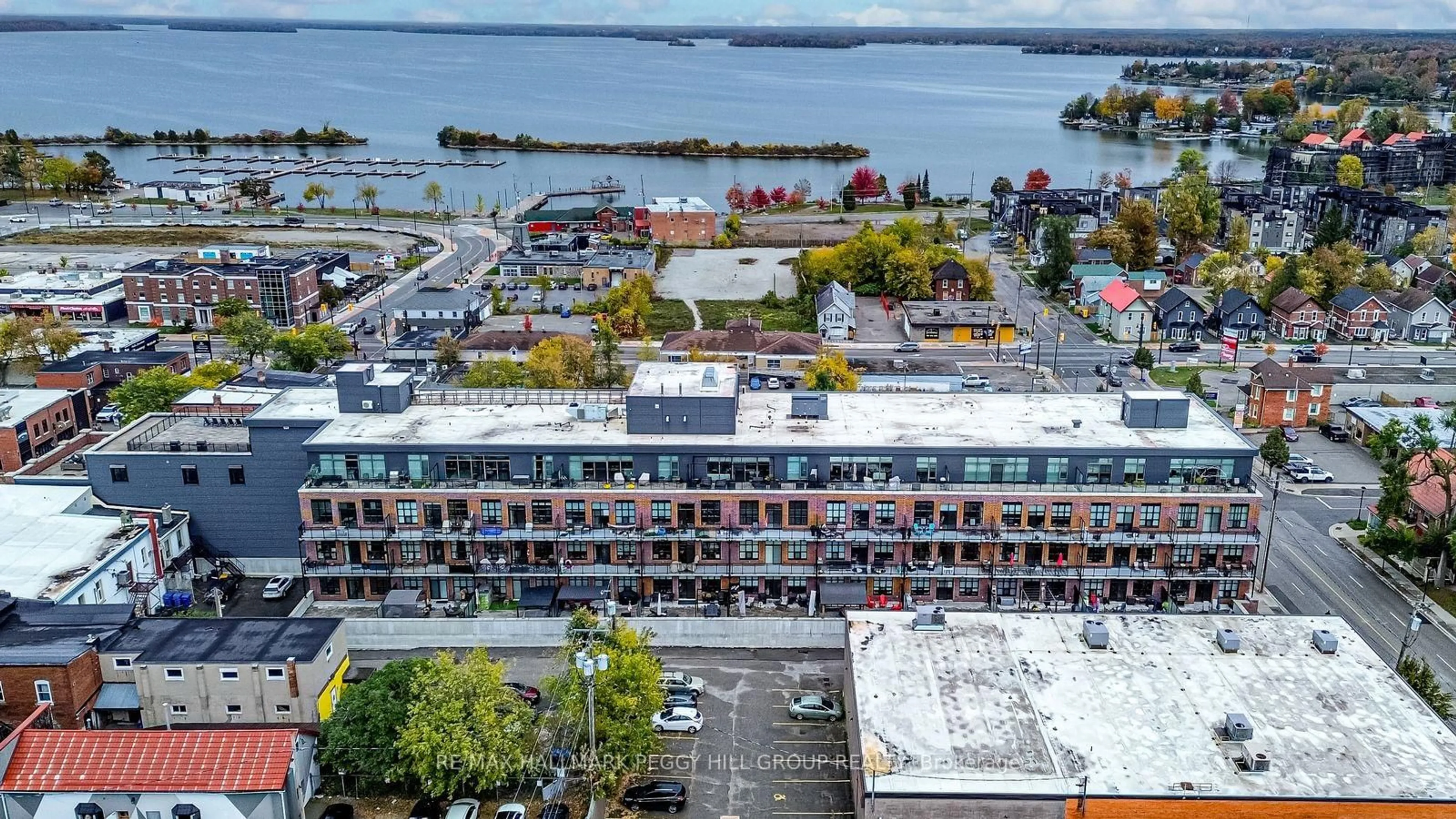 A pic from outside/outdoor area/front of a property/back of a property/a pic from drone, city buildings view from balcony for 21 Matchedash St #310, Orillia Ontario L3V 4W4