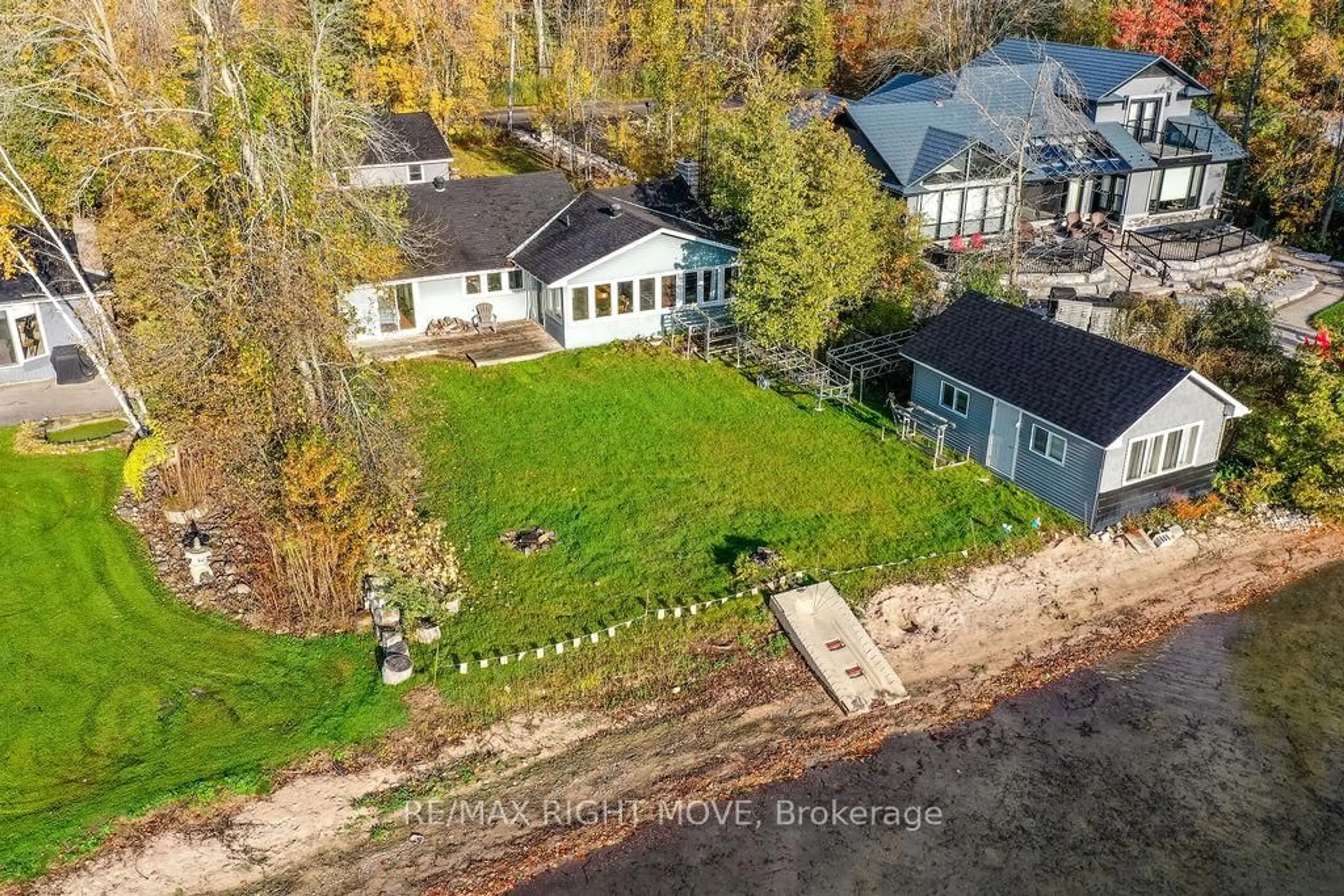 A pic from outside/outdoor area/front of a property/back of a property/a pic from drone, water/lake/river/ocean view for 1467 Cunningham Cres, Severn Ontario L3V 7E1