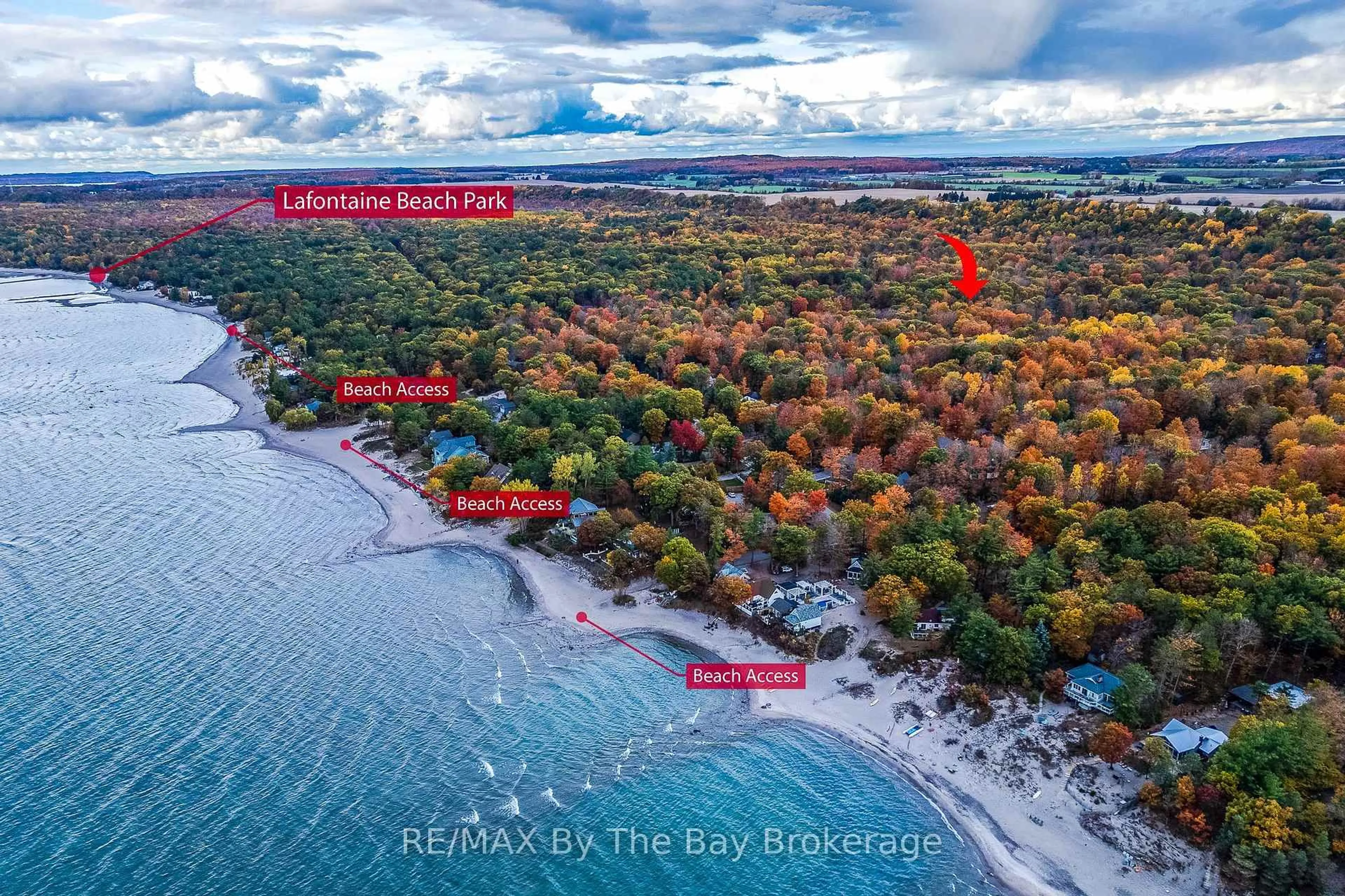 A pic from outside/outdoor area/front of a property/back of a property/a pic from drone, water/lake/river/ocean view for 57 Tall Pines Dr, Tiny Ontario L9M 0H4
