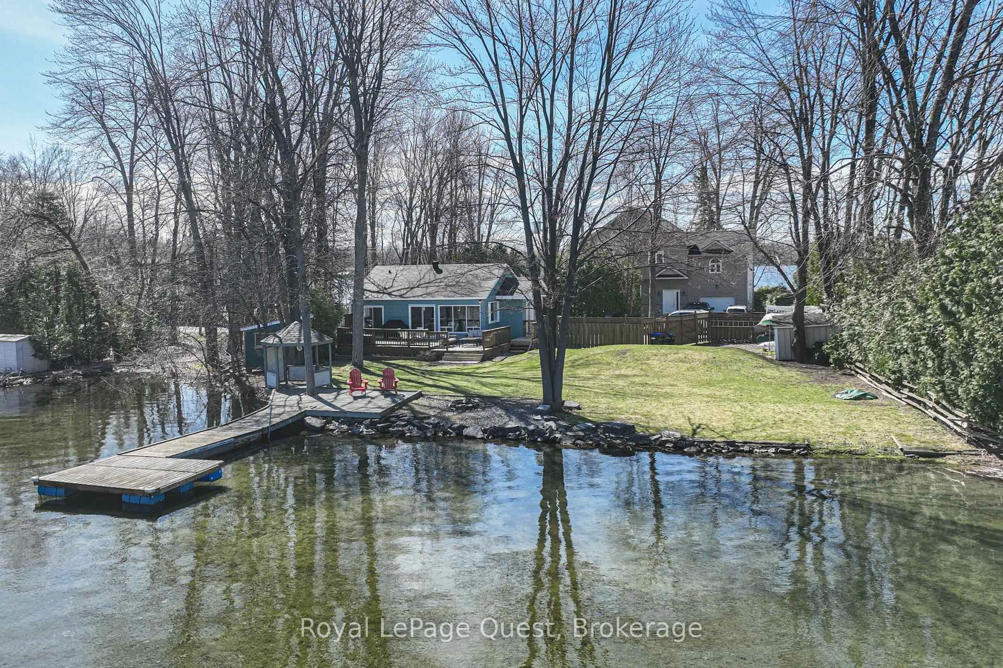 A pic from outside/outdoor area/front of a property/back of a property/a pic from drone, water/lake/river/ocean view for 4304 Plum Point Rd, Ramara Ontario L3V 0P8