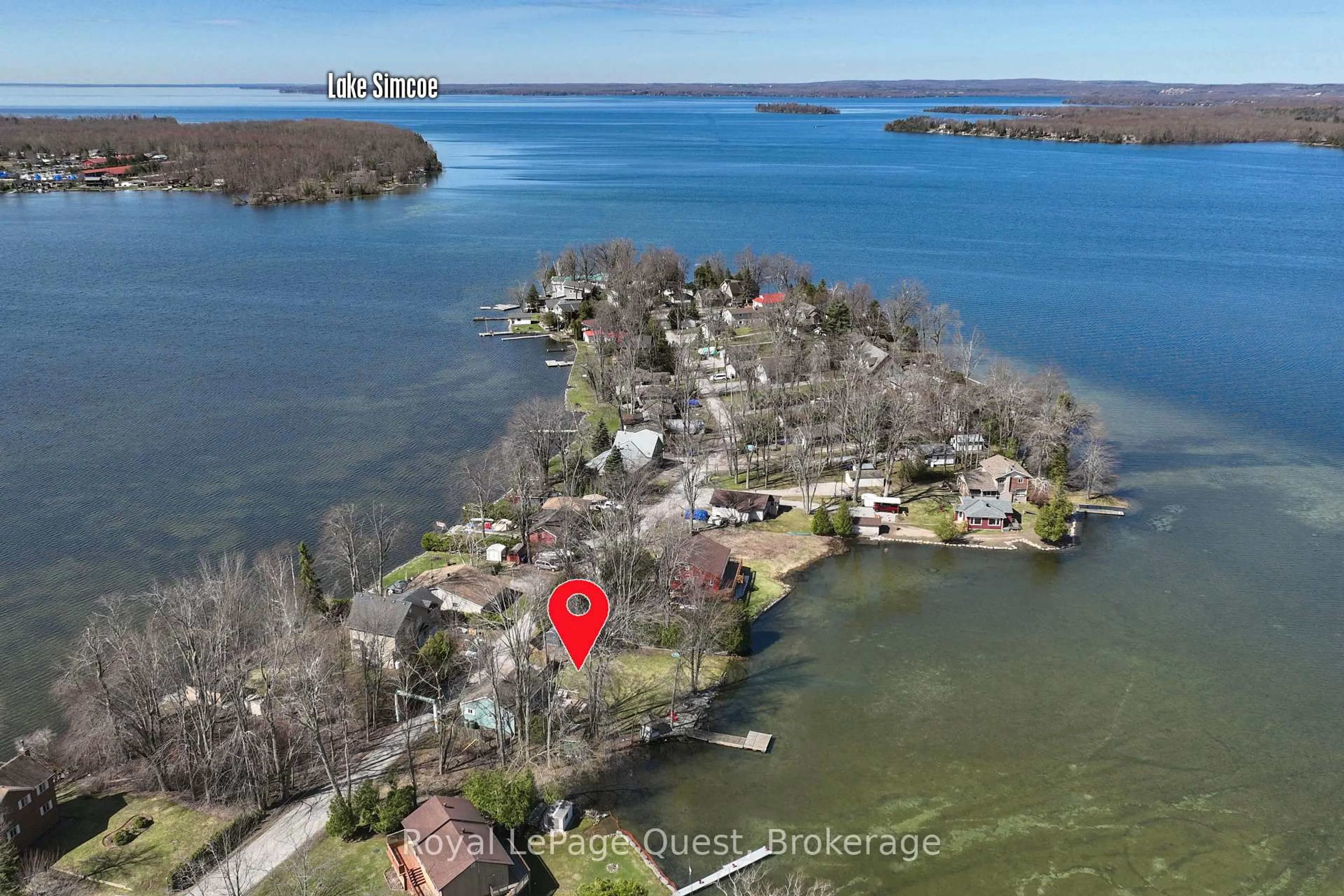 A pic from outside/outdoor area/front of a property/back of a property/a pic from drone, water/lake/river/ocean view for 4304 Plum Point Rd, Ramara Ontario L3V 0P8