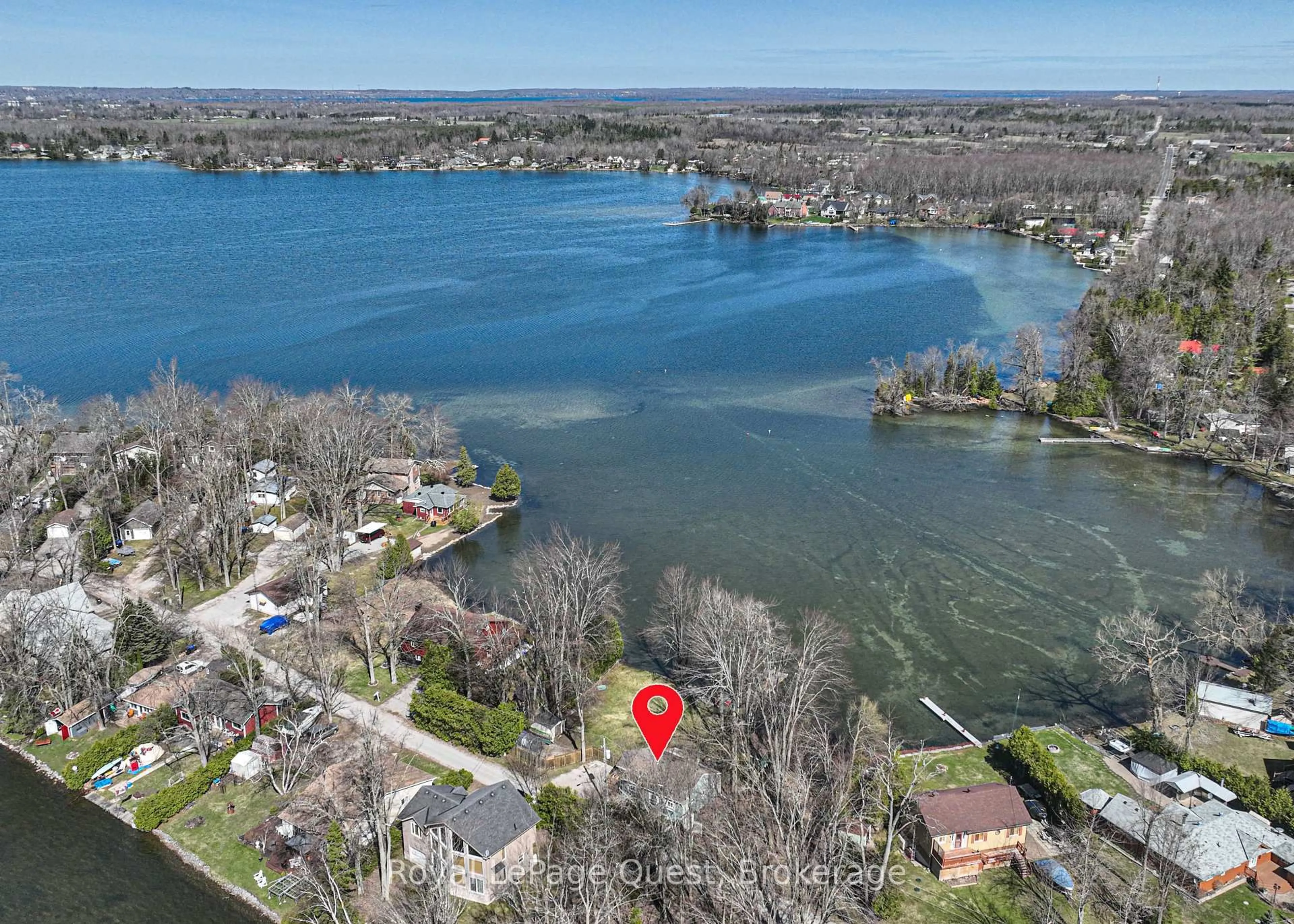 A pic from outside/outdoor area/front of a property/back of a property/a pic from drone, water/lake/river/ocean view for 4304 Plum Point Rd, Ramara Ontario L3V 0P8
