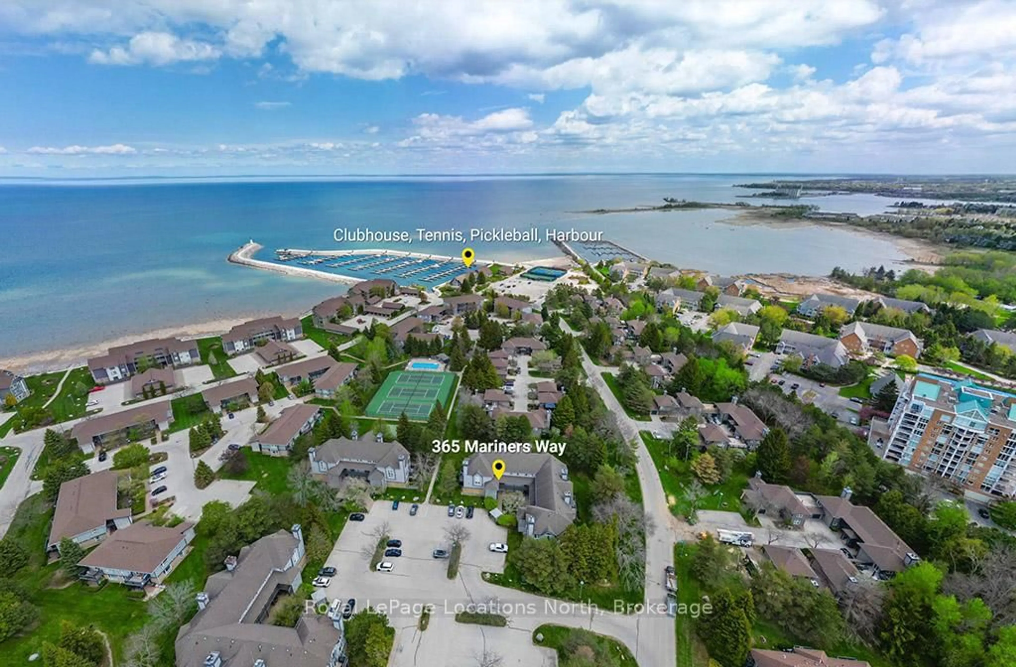 A pic from outside/outdoor area/front of a property/back of a property/a pic from drone, water/lake/river/ocean view for 365 Mariners Way, Collingwood Ontario L9Y 5C7