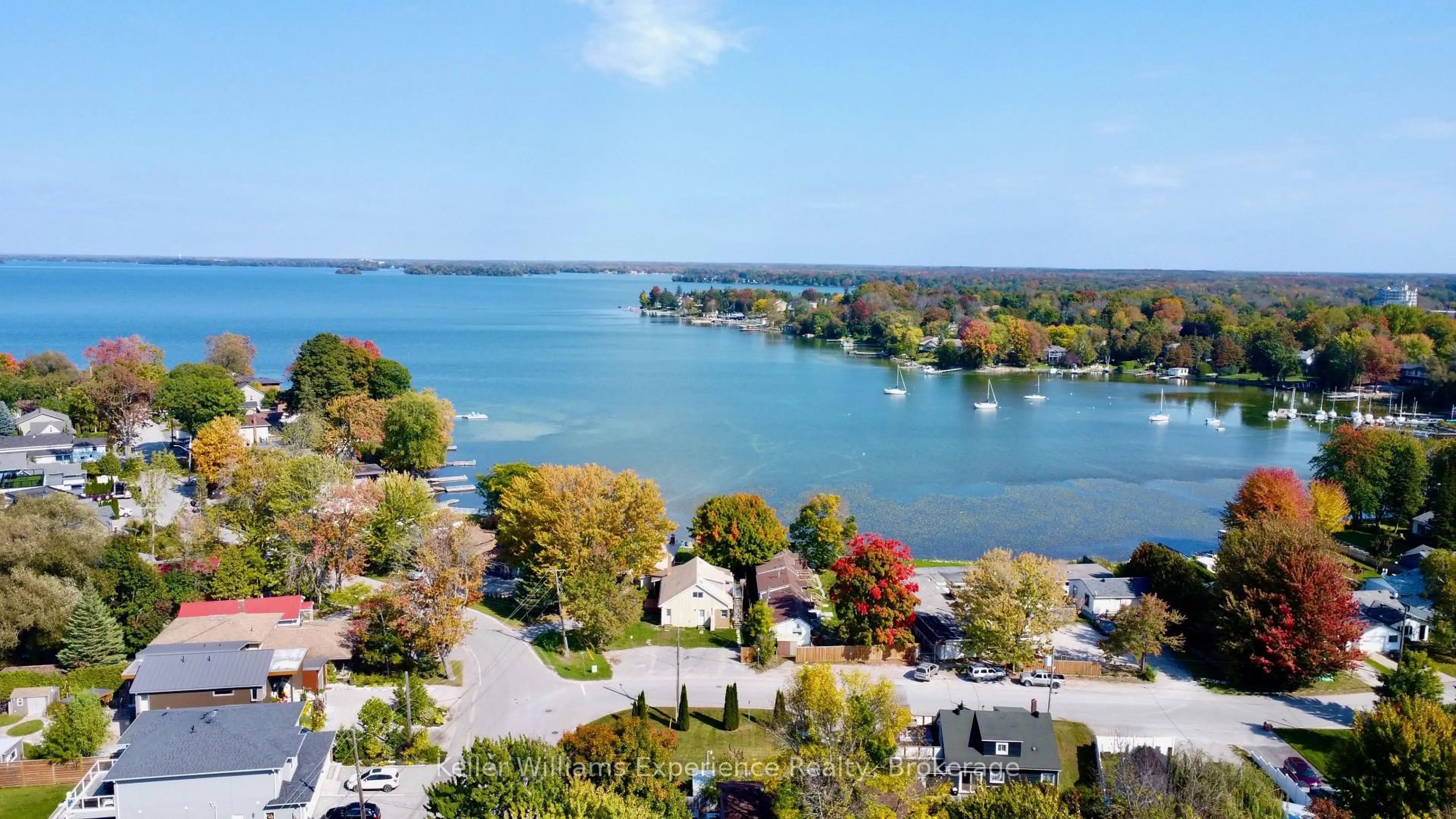 A pic from outside/outdoor area/front of a property/back of a property/a pic from drone, water/lake/river/ocean view for 159 Cedar Island Rd, Orillia Ontario L3V 1S9