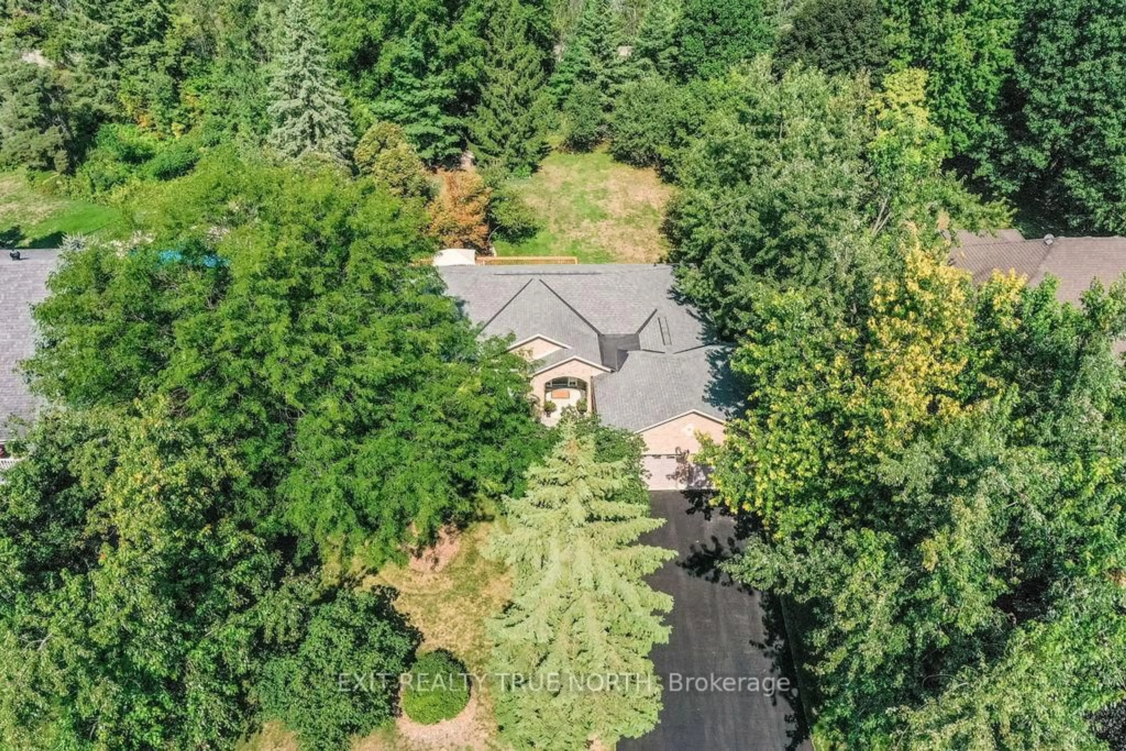 A pic from outside/outdoor area/front of a property/back of a property/a pic from drone, forest/trees view for 28 Nicholson Cres, Springwater Ontario L9X 0G9