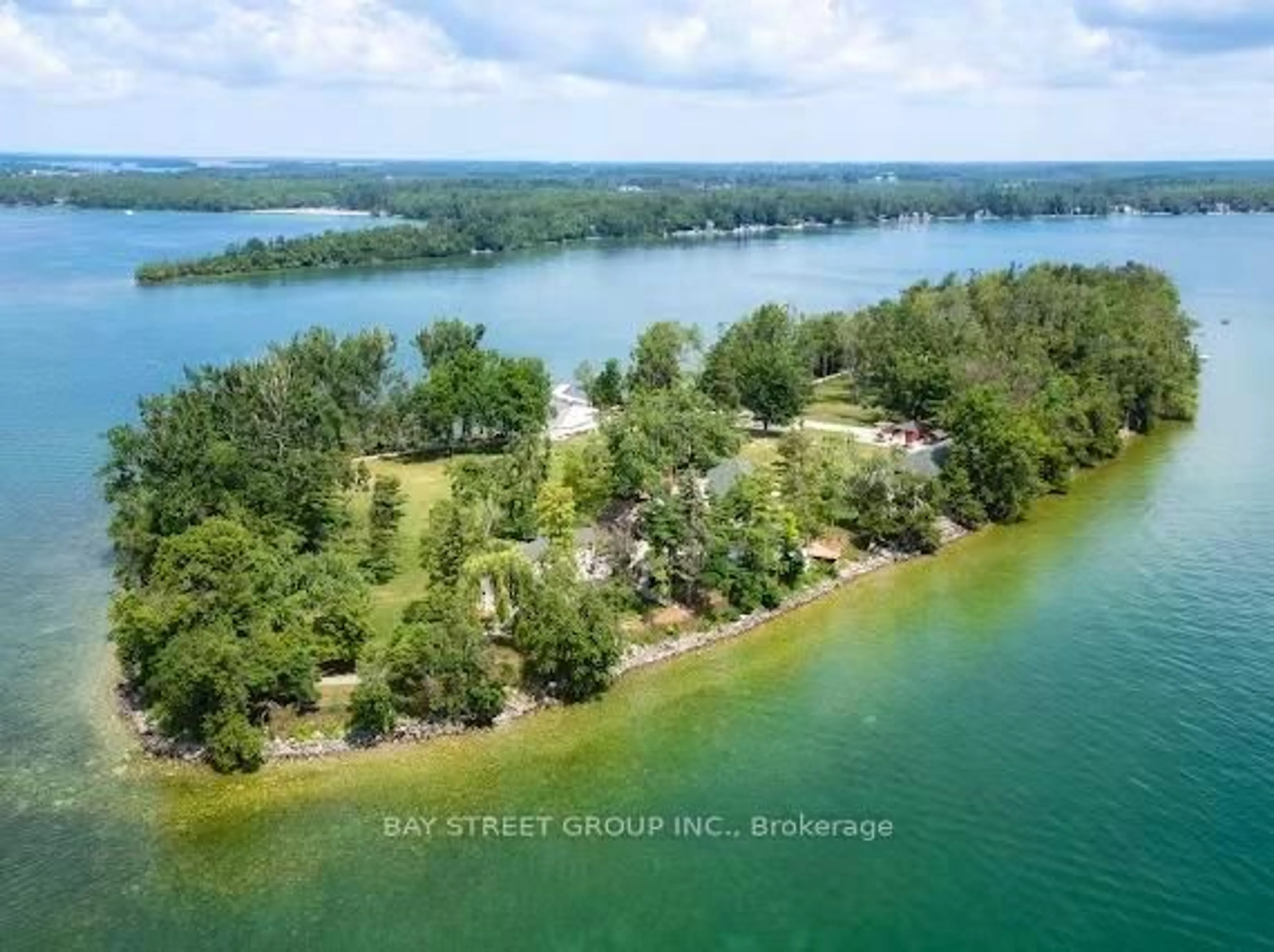 A pic from outside/outdoor area/front of a property/back of a property/a pic from drone, water/lake/river/ocean view for 1000 Goffatt Island, Ramara Ontario L3V 6H7