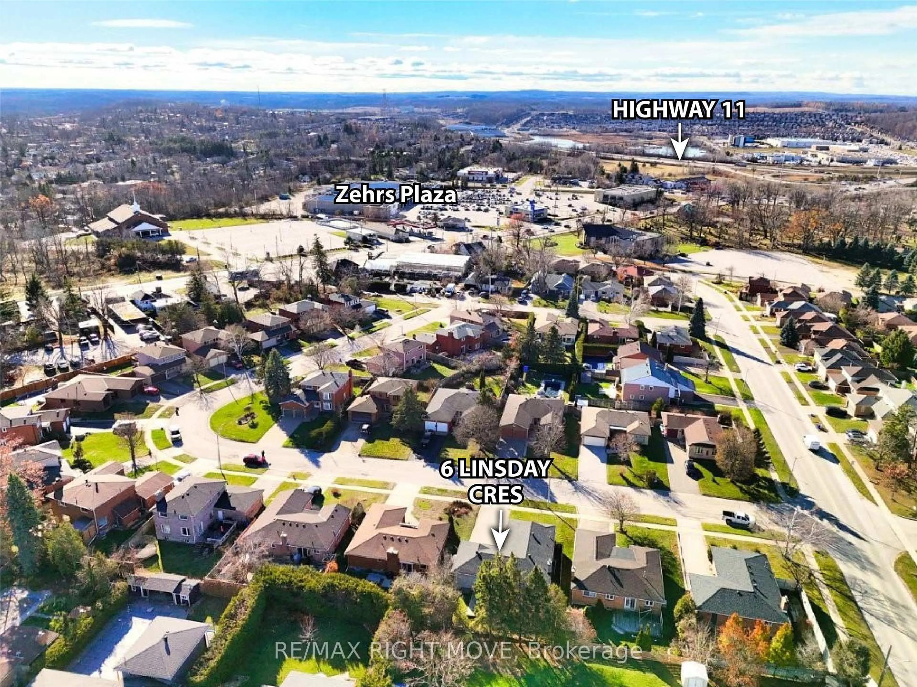 A pic from outside/outdoor area/front of a property/back of a property/a pic from drone, unknown for 6 Lindsay Cres, Orillia Ontario L3V 7G3