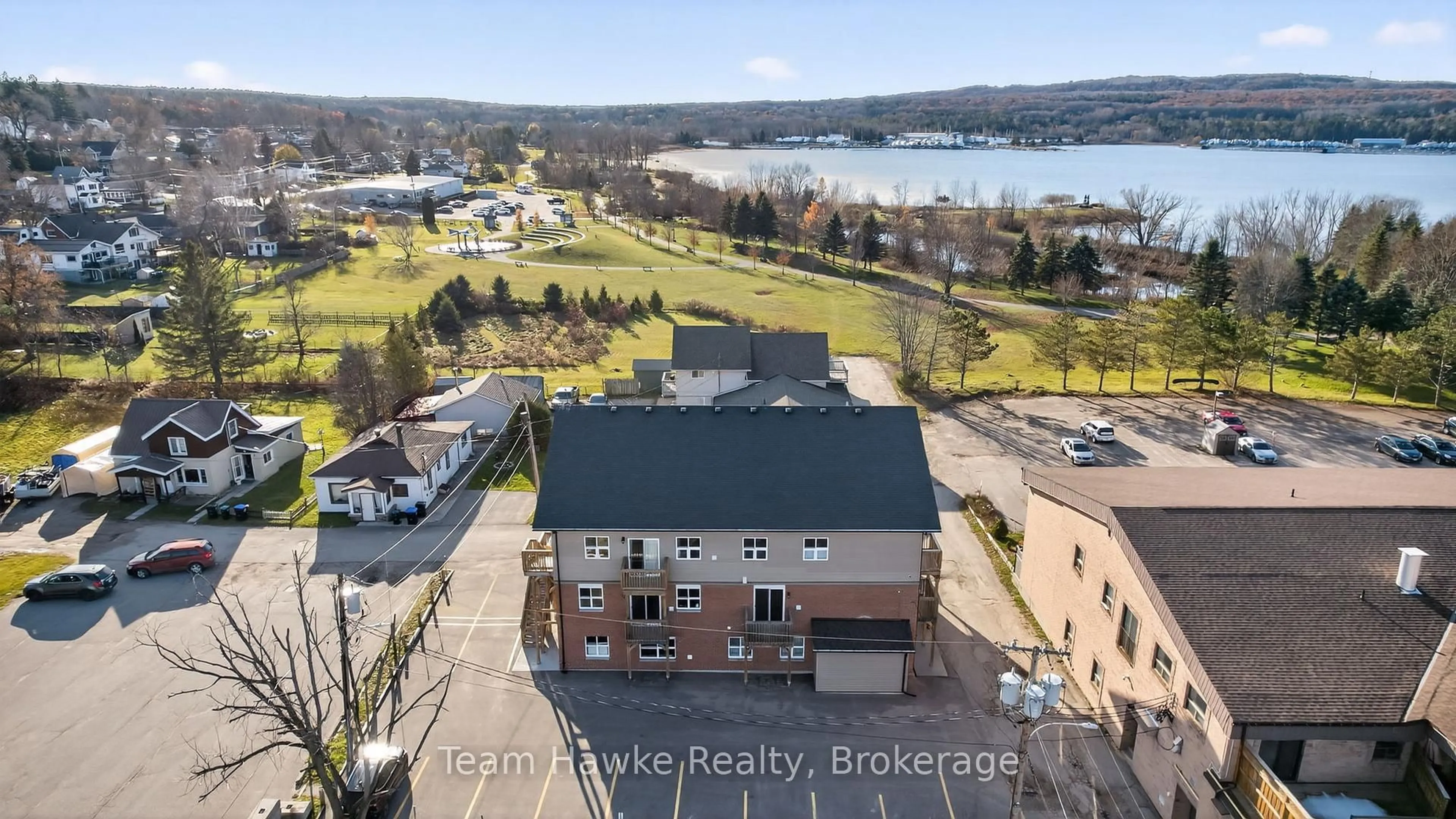 A pic from outside/outdoor area/front of a property/back of a property/a pic from drone, water/lake/river/ocean view for 2 Tessier Dr, Penetanguishene Ontario L9M 1V4